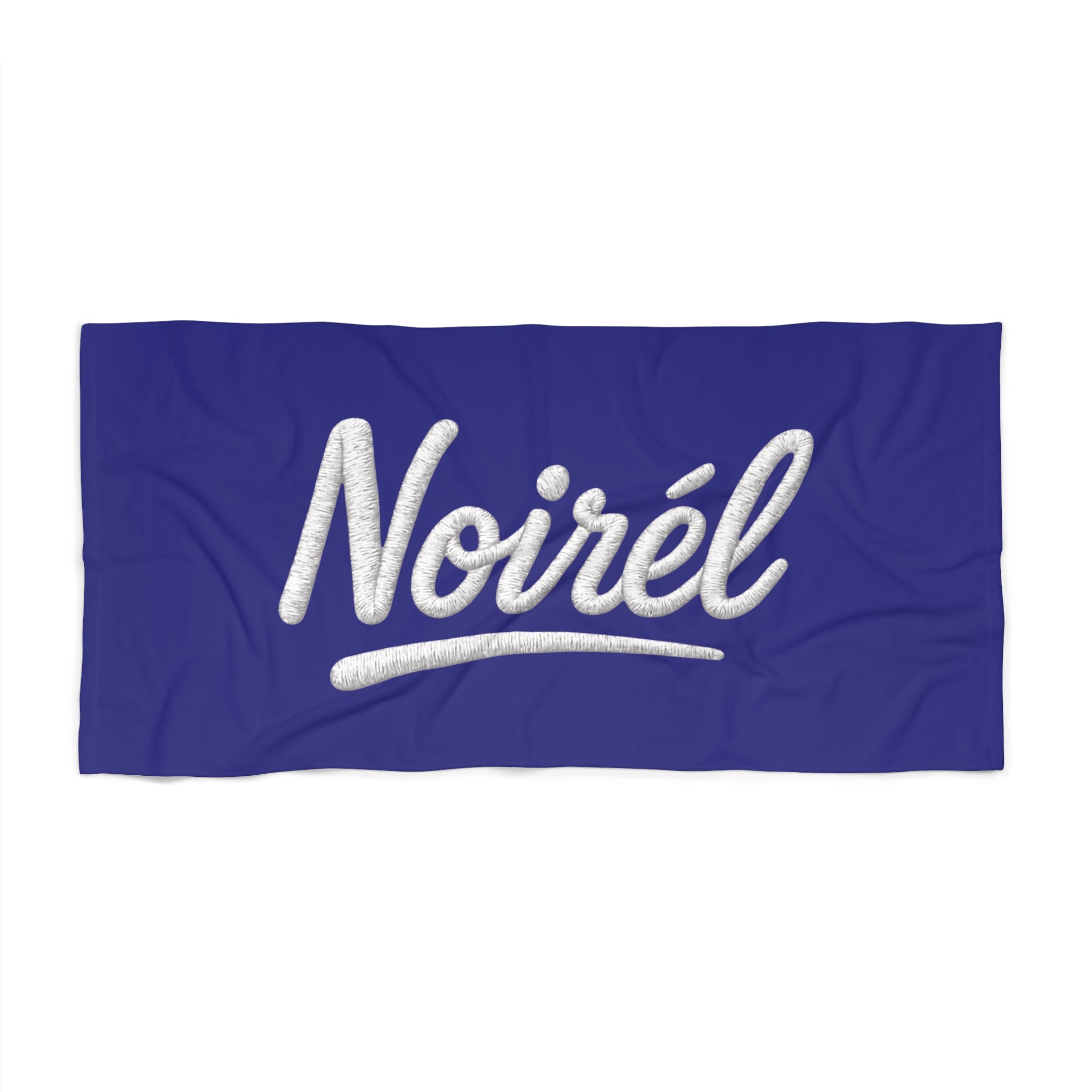 NOIRÉL Script Beach Towel – Premium Navy Beach Towel with White Script Logo