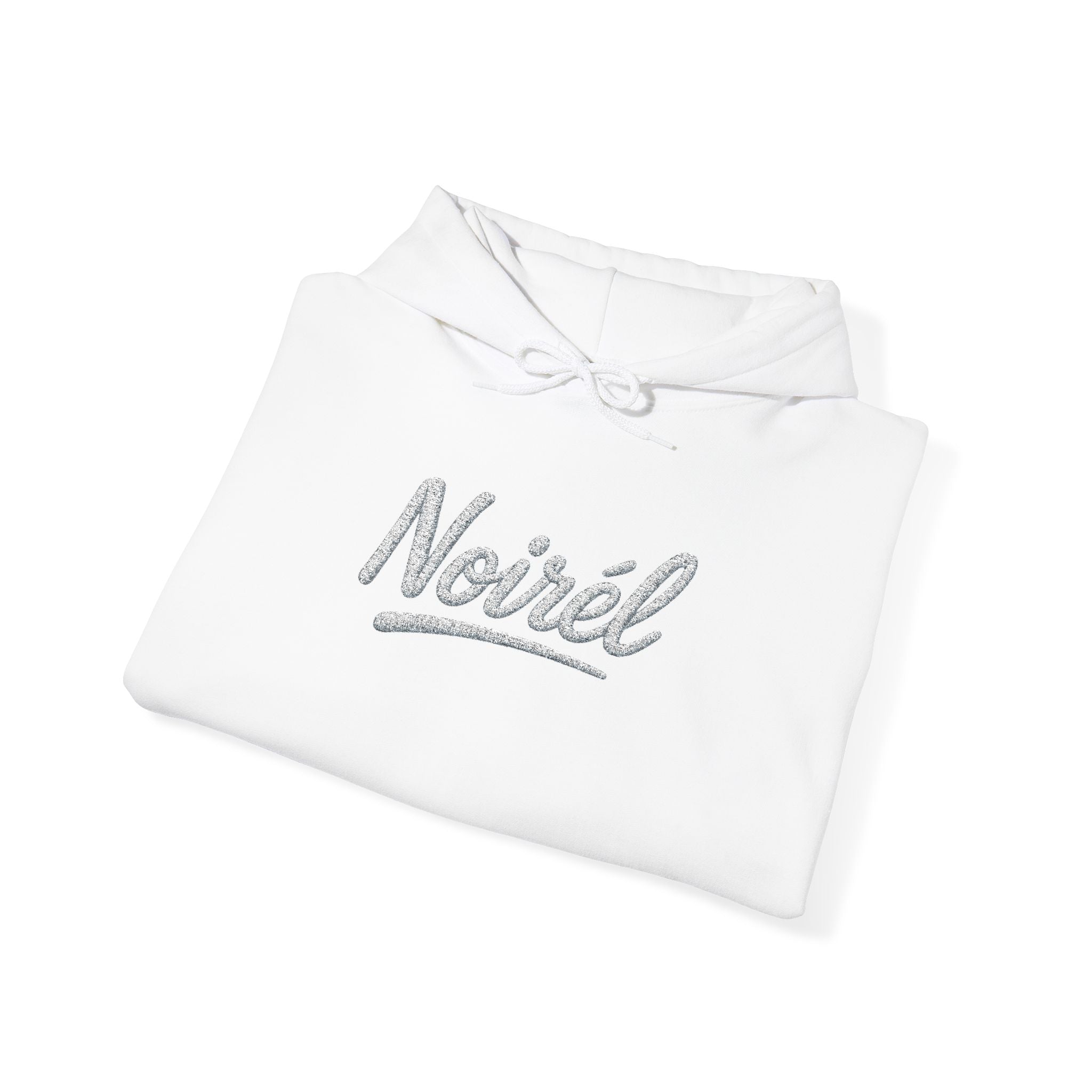NOIRÉL Script Hoodie – Weiß gesticktes Logo