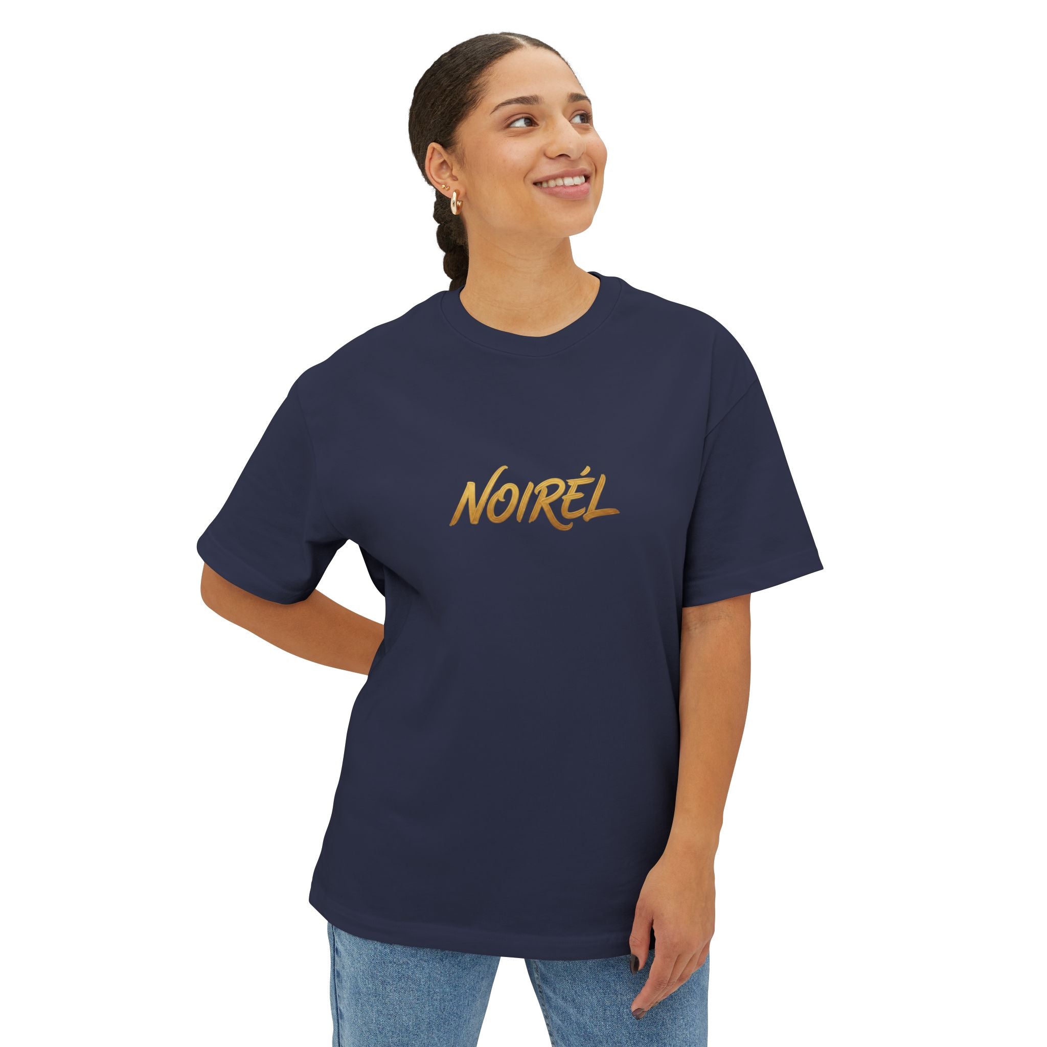 Timeless Rebellion Boxy Tee — "Noirél" Script White Oversized T‑Shirt
