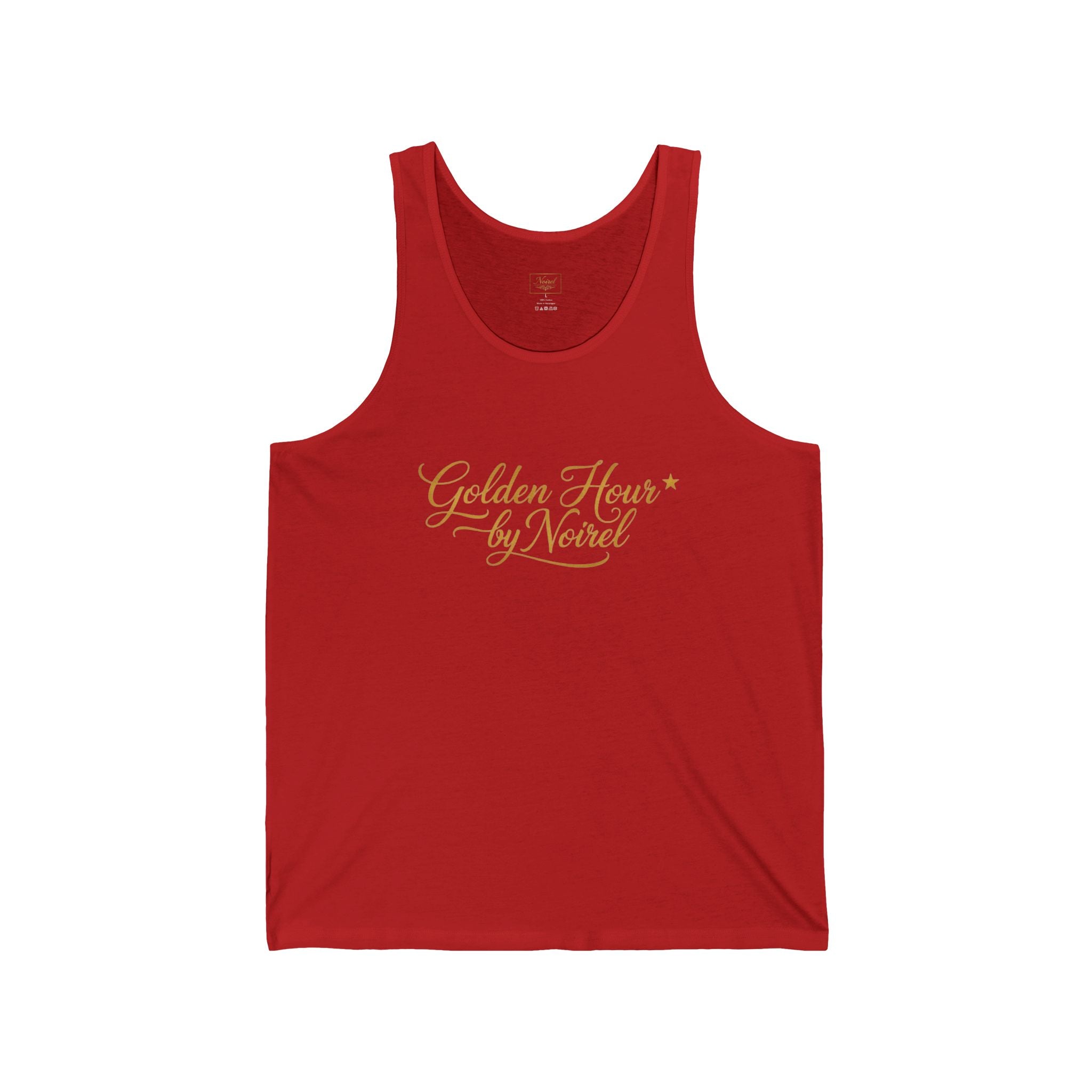 Golden Hour by Neverl Tank Top — Elegant Script Floral Logo Jersey Tank