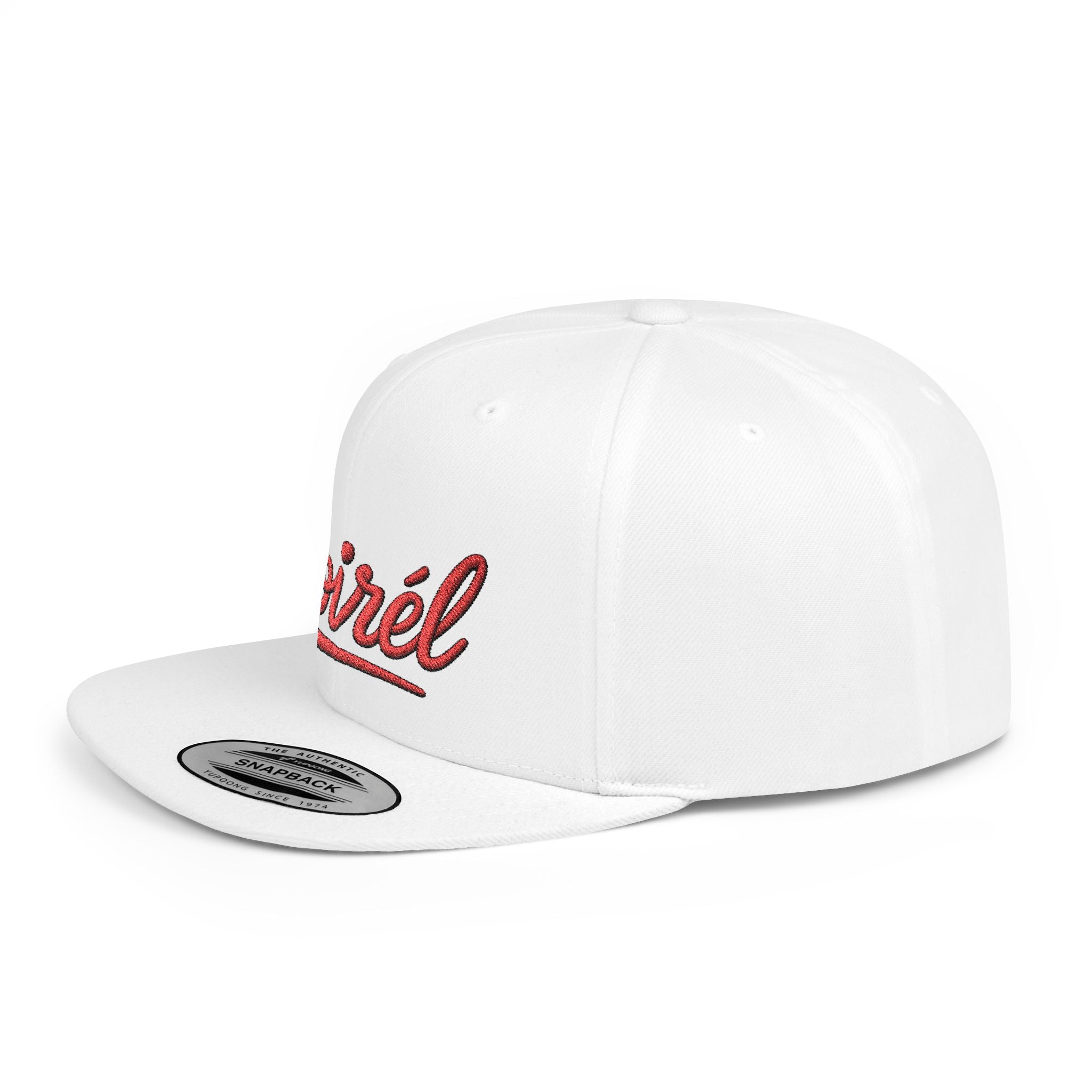 Noirél Script Logo Flat Bill Snapback | Embroidered Red Text Cap