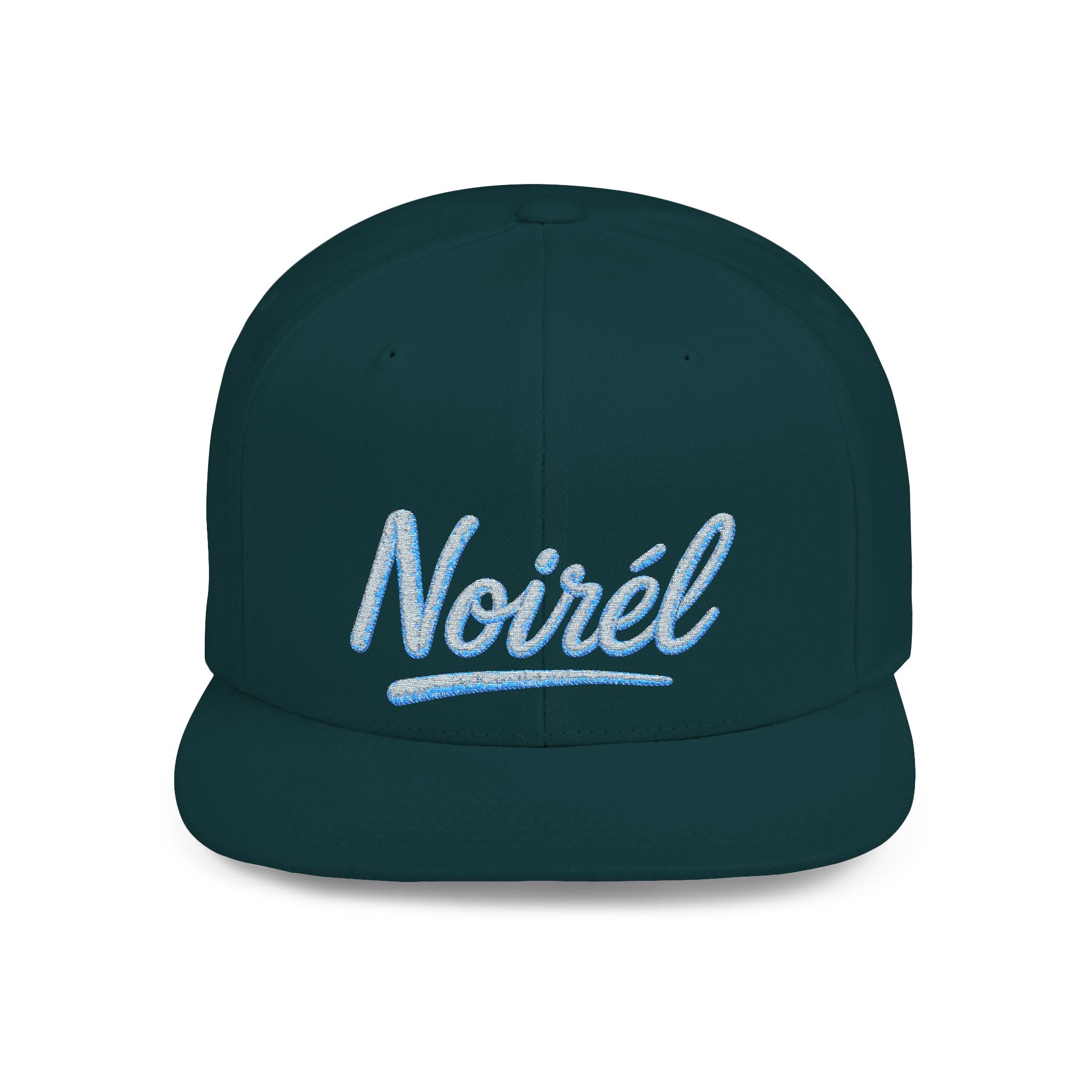 Snapback Hat — "Noiréel" Blue Glitter Script Flat-Bill Cap