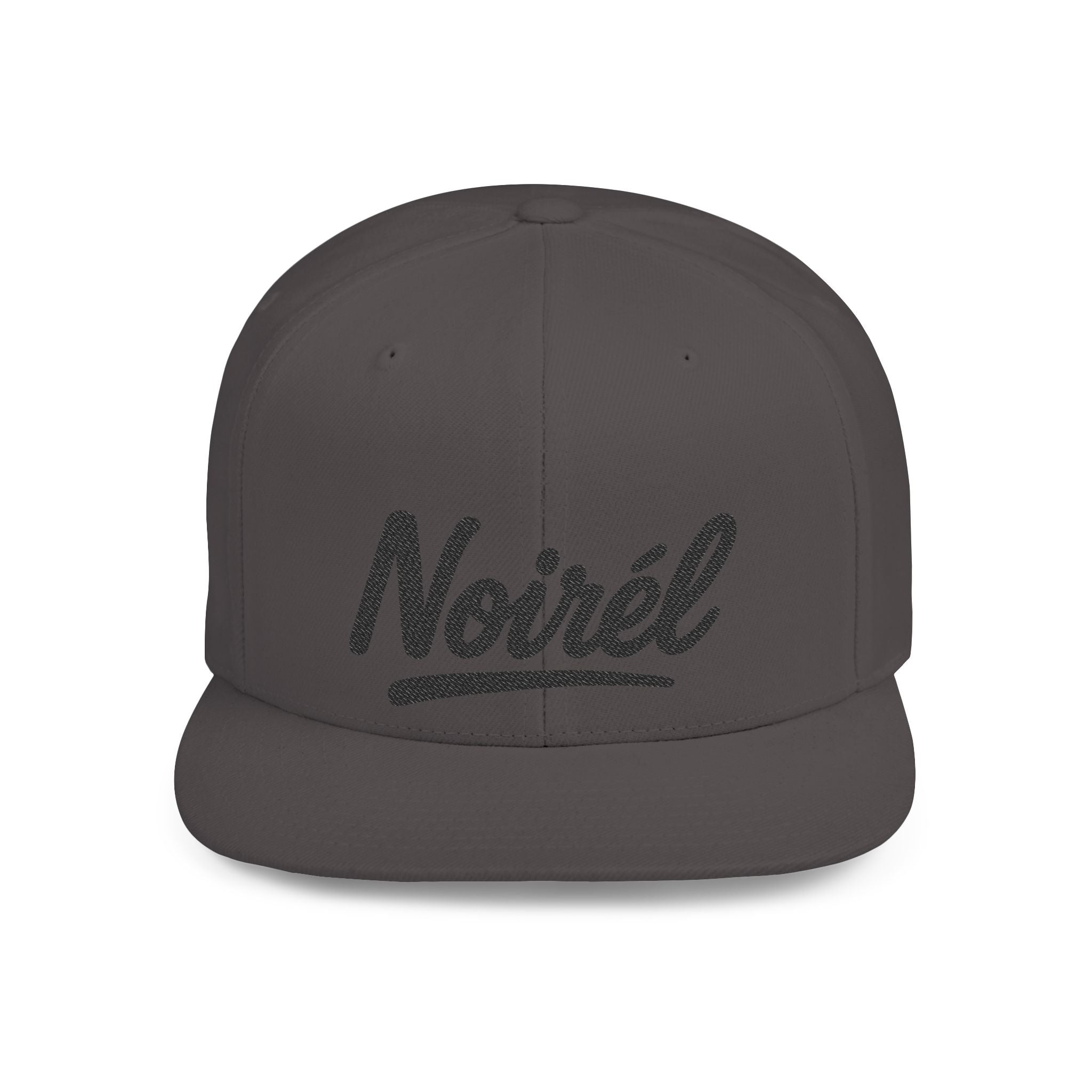 Snapback Hat — 'Noirél' Script Flat Bill Cap, Casual Streetwear Hat