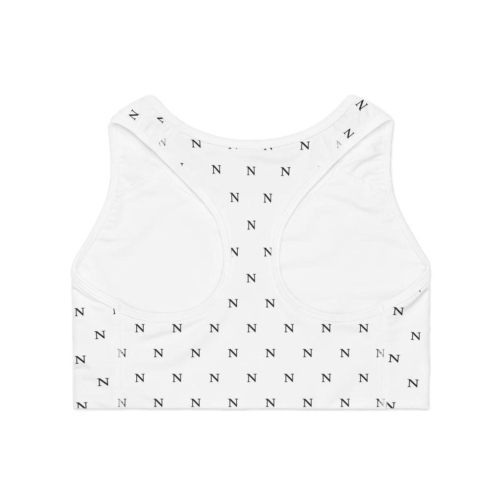 Noirél Monogram Sports Bra – Black Logo All-Over Print