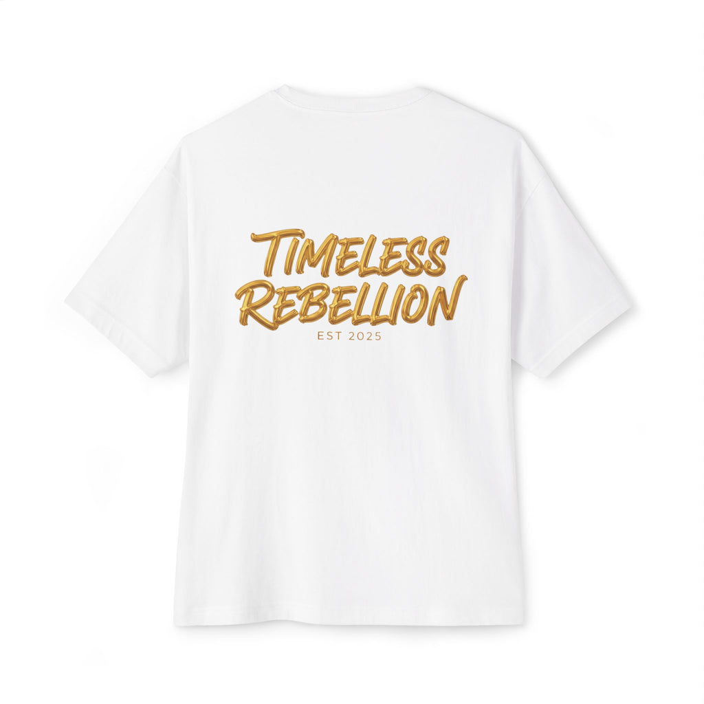 Timeless Rebellion Boxy Tee — "Noirél" Script White Oversized T‑Shirt
