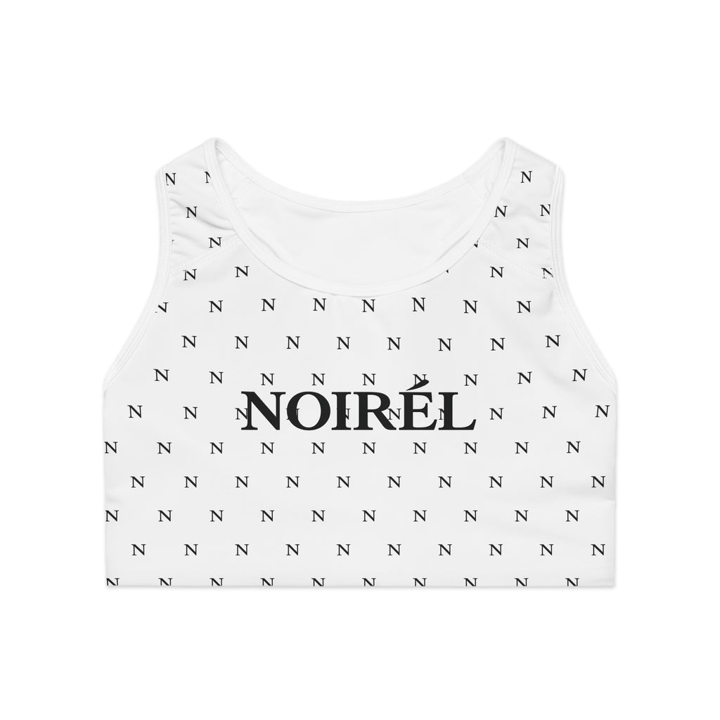 Noirél Monogram Sports Bra – Black Logo All-Over Print