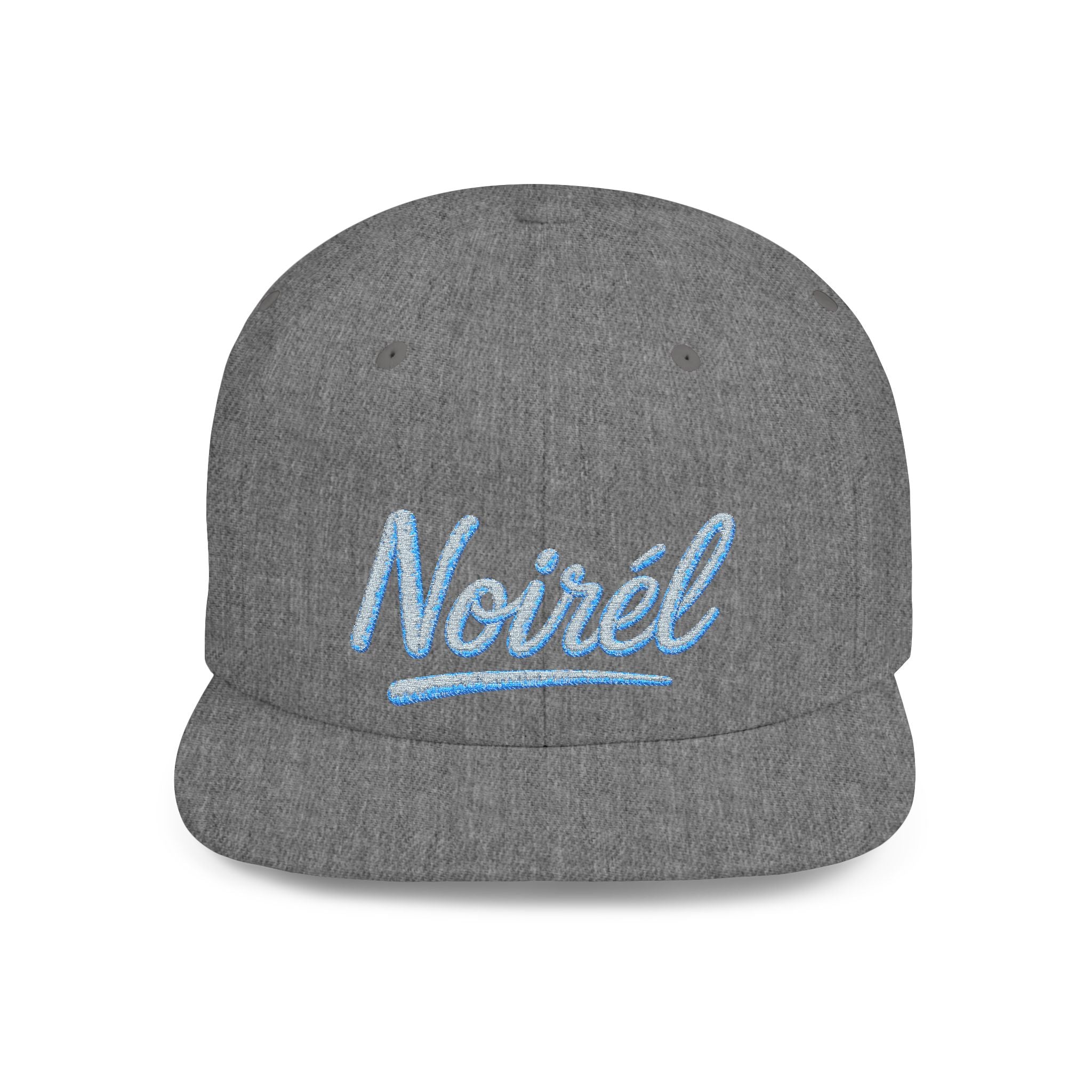 Snapback Hat — "Noiréel" Blue Glitter Script Flat-Bill Cap