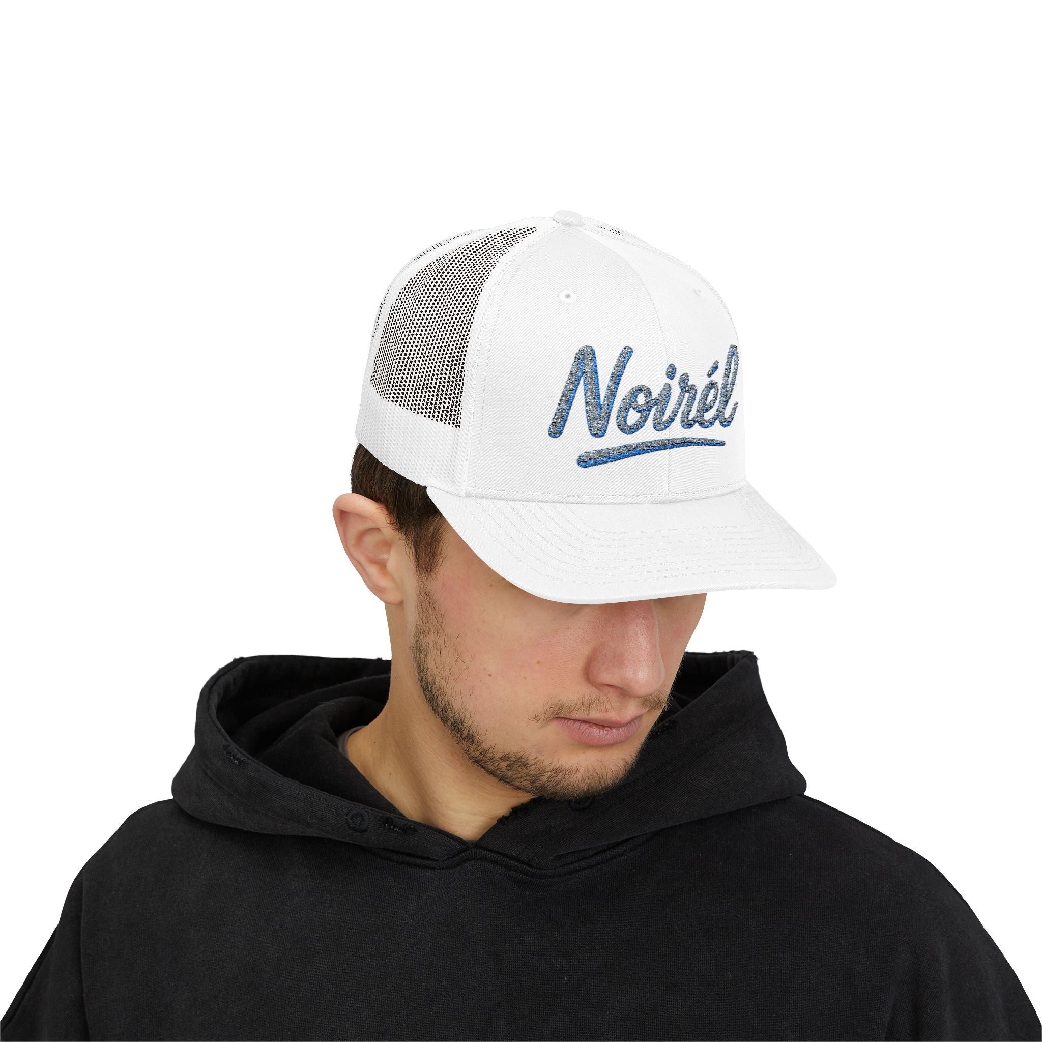 Noirél Script Trucker Cap — Sparkle Embroidered Snapback Hat