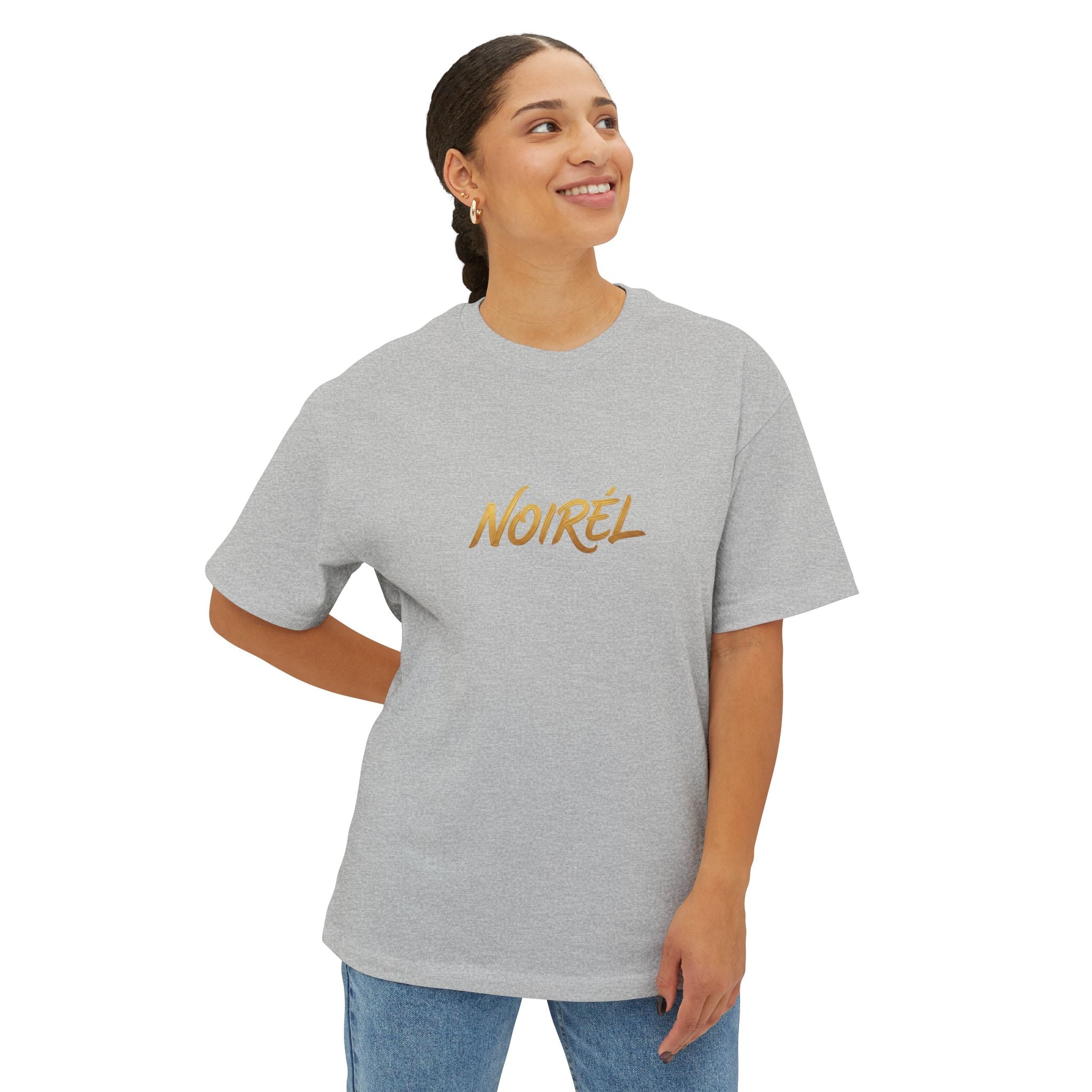 Timeless Rebellion Boxy Tee — "Noirél" Script White Oversized T‑Shirt
