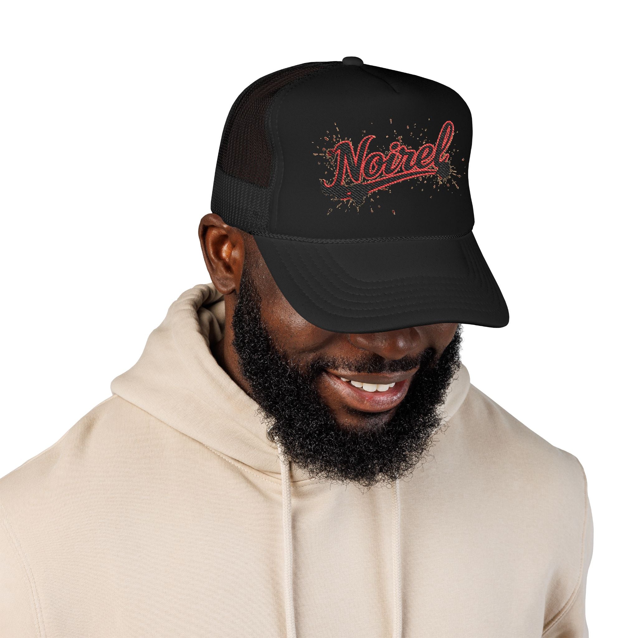 Noiriel Trucker Hat – Retro Script Logo Foam Mesh Cap