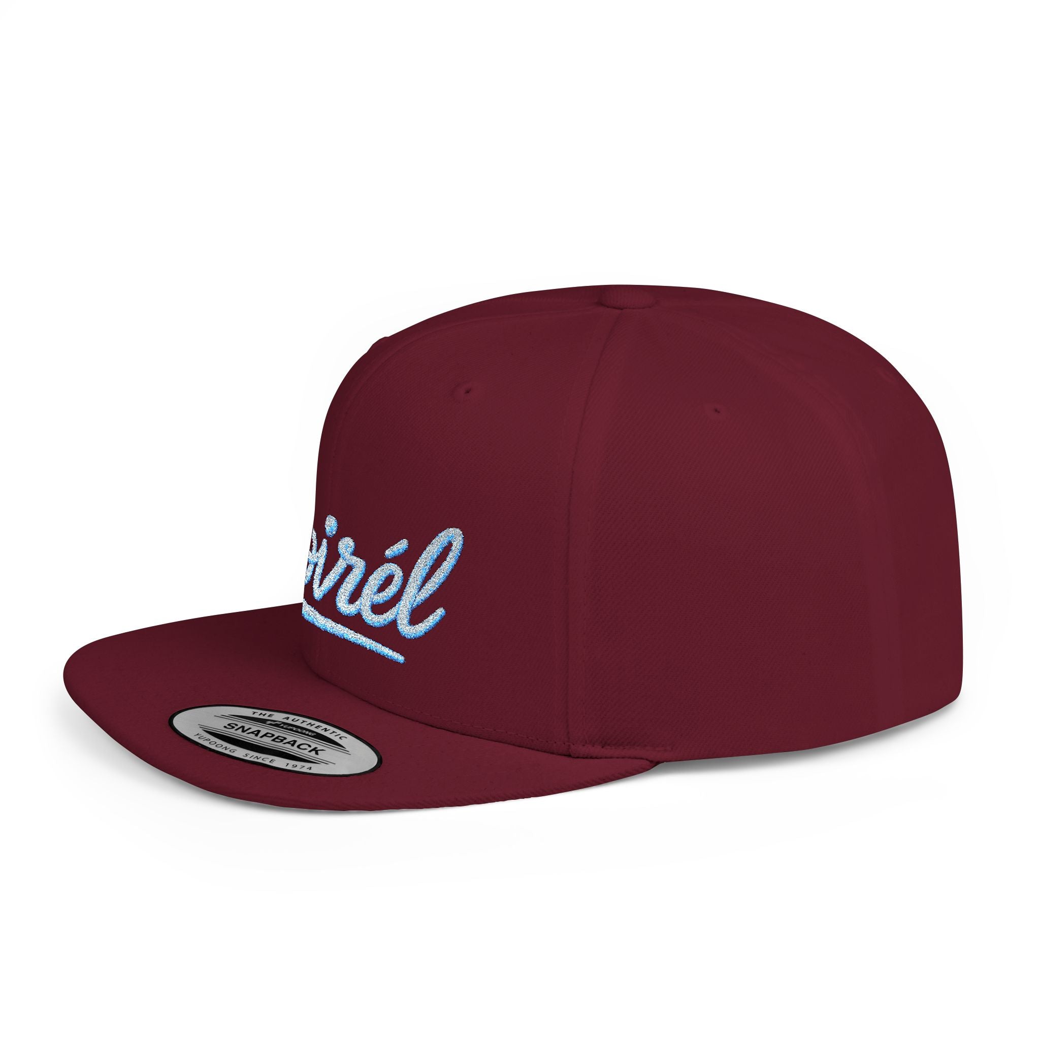 Snapback Hat — “Noiréel” Blue Glitter Script Flat-Bill Cap 