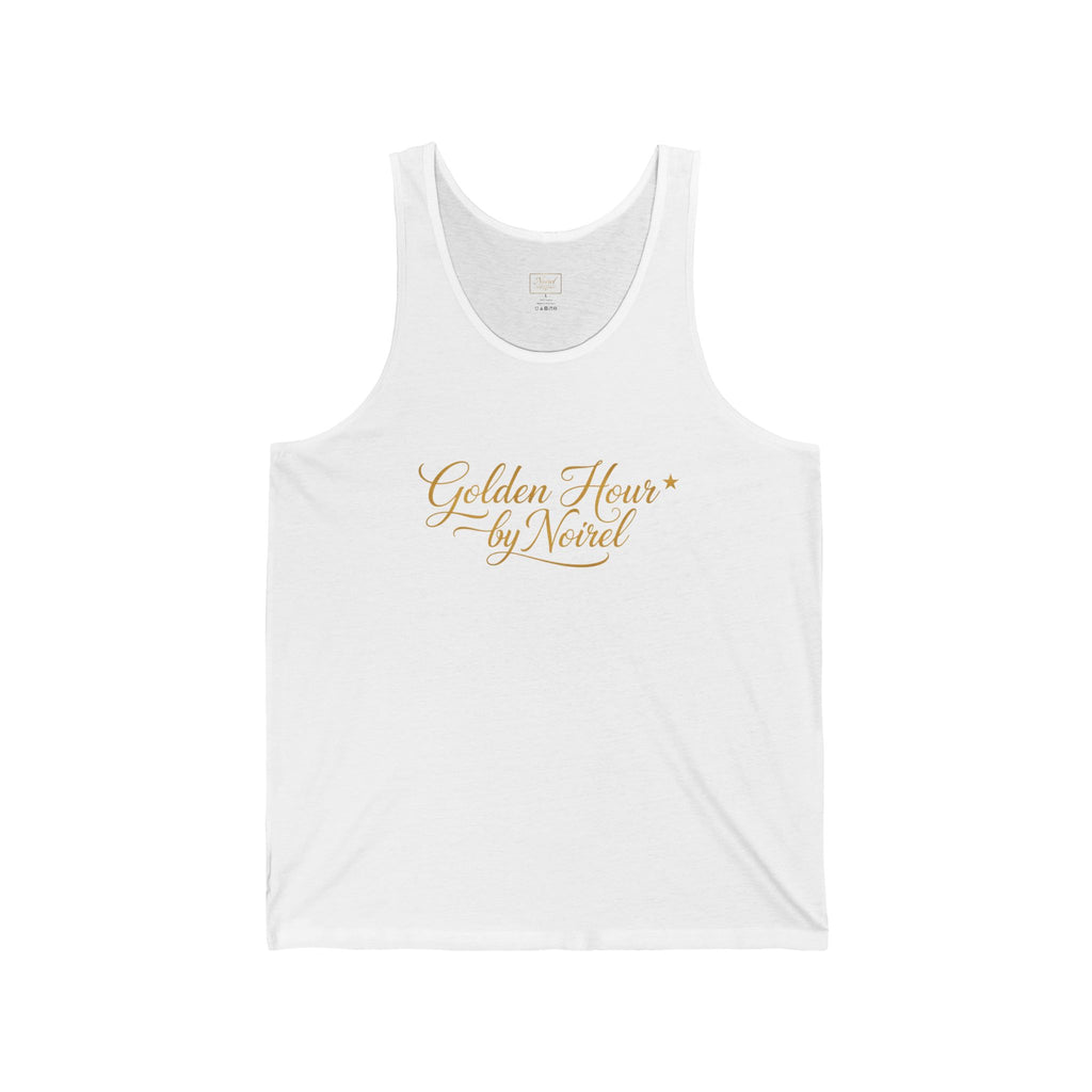 Golden Hour by Neverl Tank Top — Elegant Script Floral Logo Jersey Tank