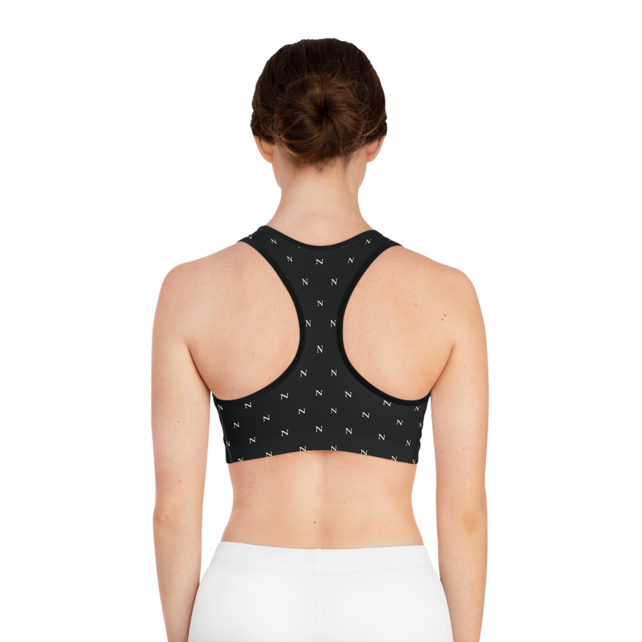Noirel Monogram Sports Bra — Black Luxe Athletic Crop