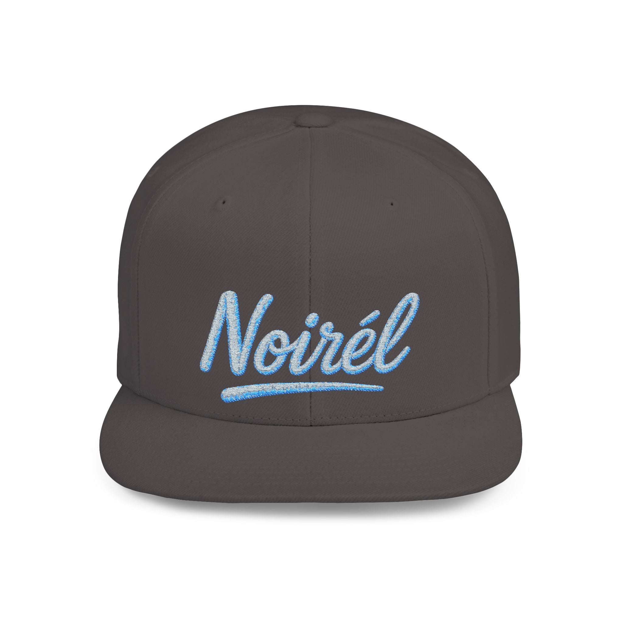 Snapback Hat — "Noiréel" Blue Glitter Script Flat-Bill Cap