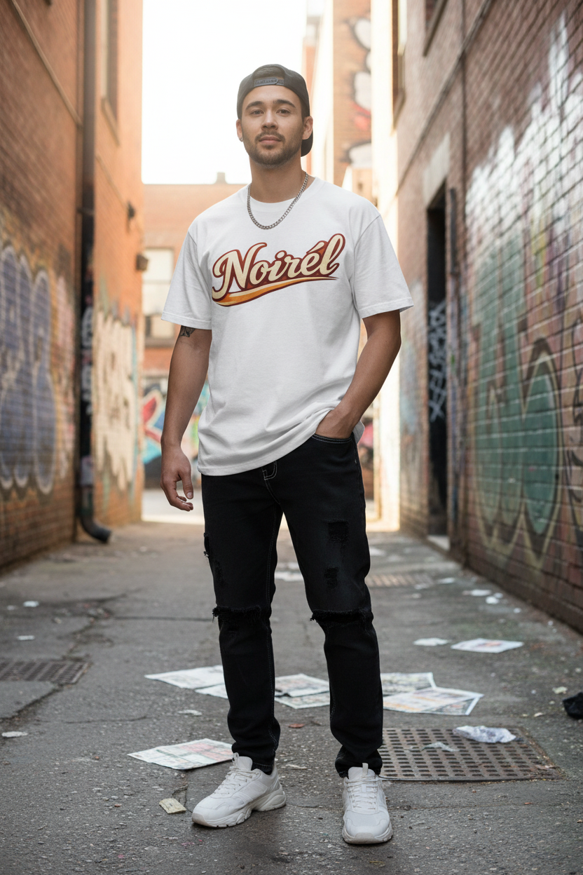 NOIRÉL T-Shirt – Script Front & Sunset Back Print