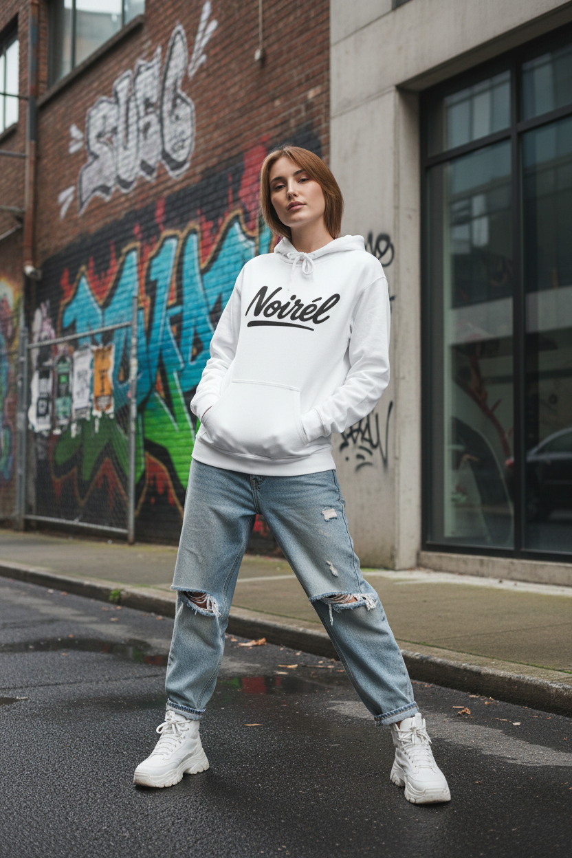Noirél Hoodie | Script Logo Pullover, Minimal Streetwear
