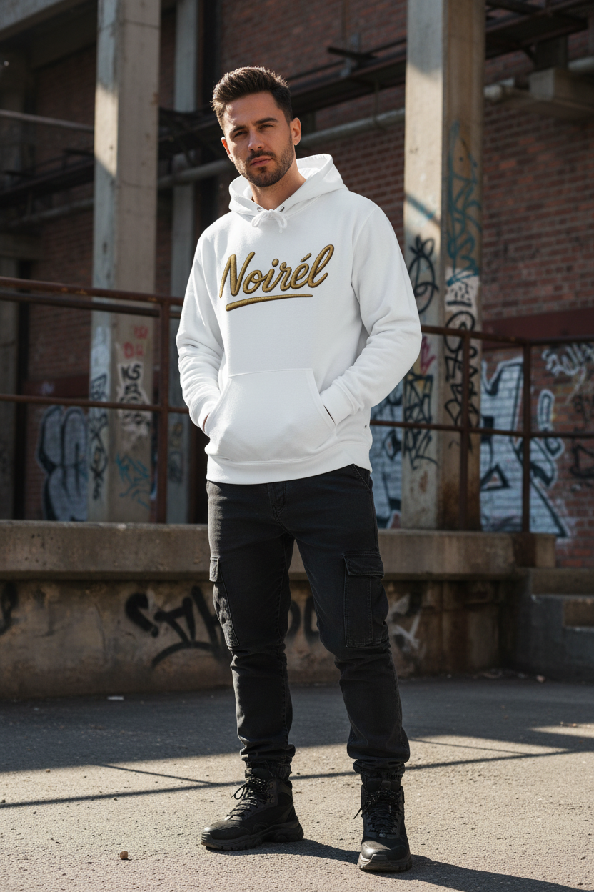 NOIREL Hoodie – Gold Script Print