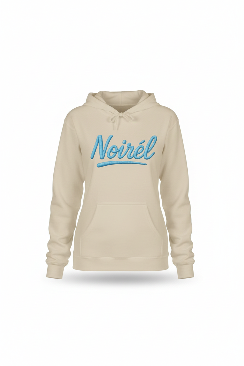 Noirél Script Logo Hoodie | Retro Blue Brush Lettering