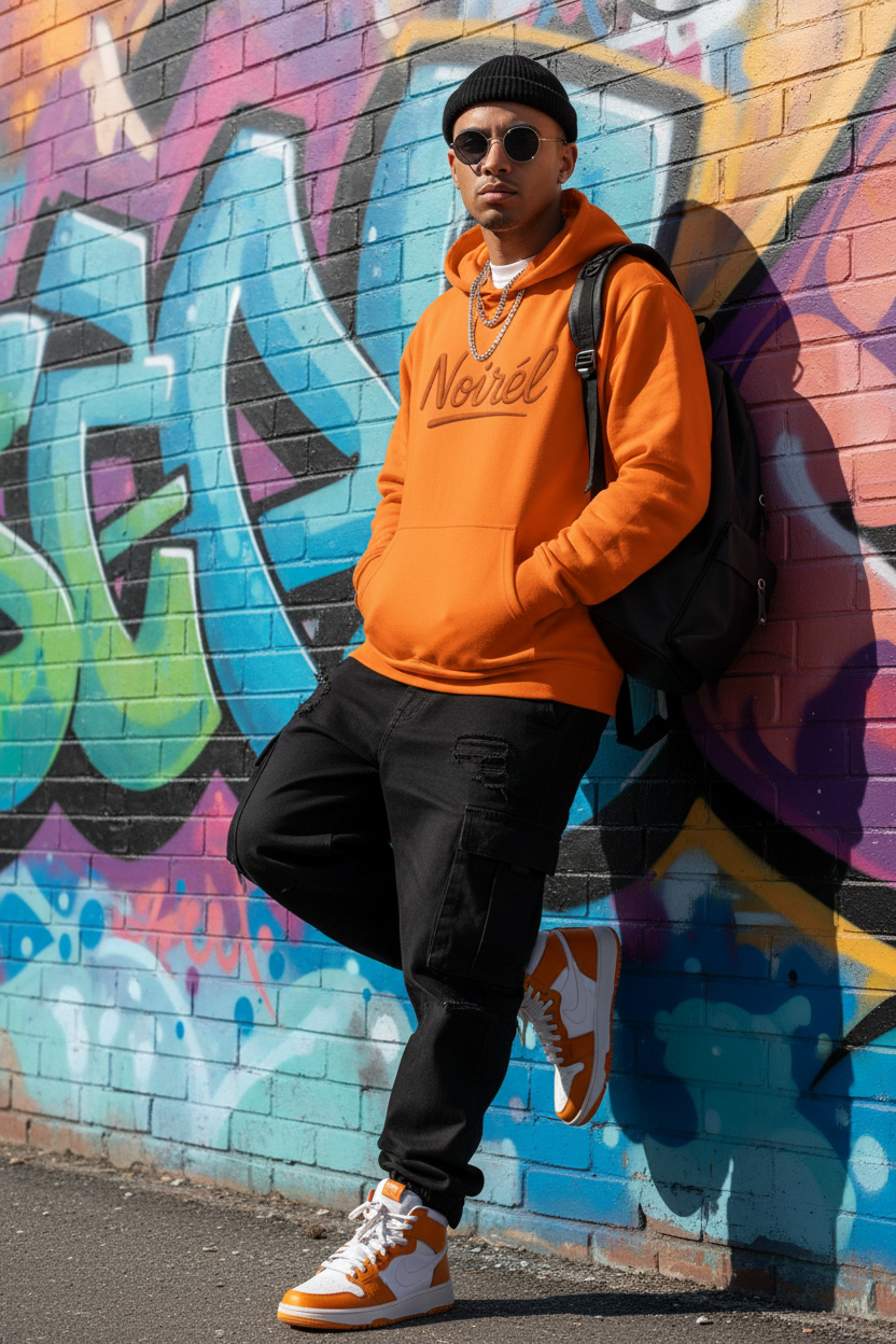 Noirél Script Logo Hoodie | Handwritten Retro Script, Minimal Streetwear