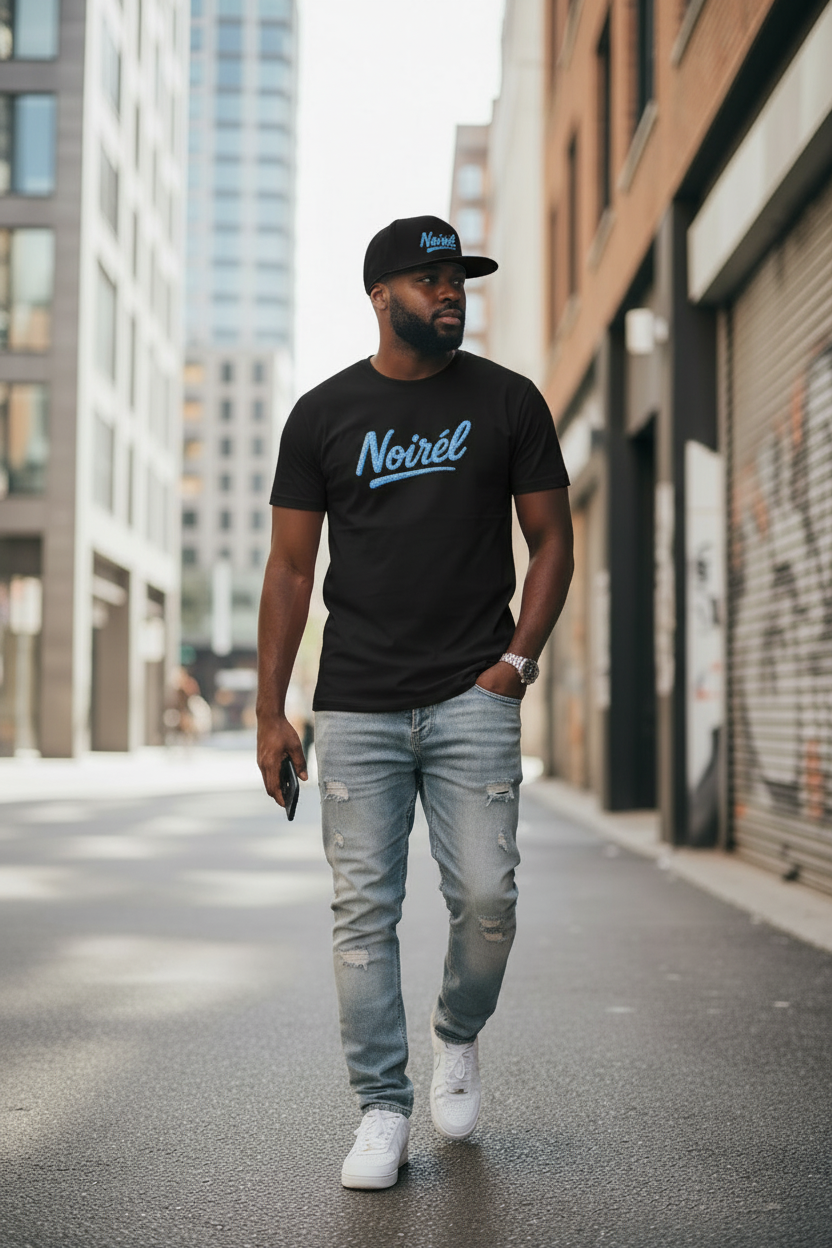 NOIRÉL Snapback – Light blue Script Embroidered