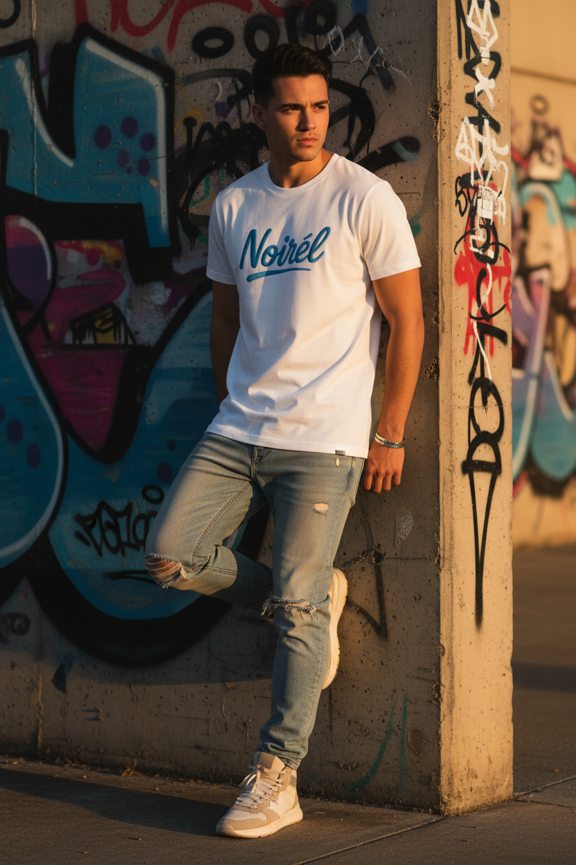 NOIRÉL T-Shirt – Light Blue Script Print
