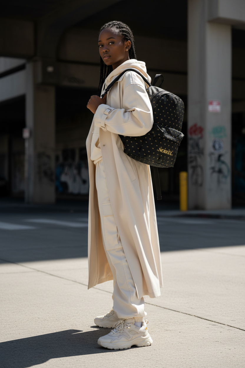 Noirel Monogram Backpack — Luxe Black & Gold Classic Backpack