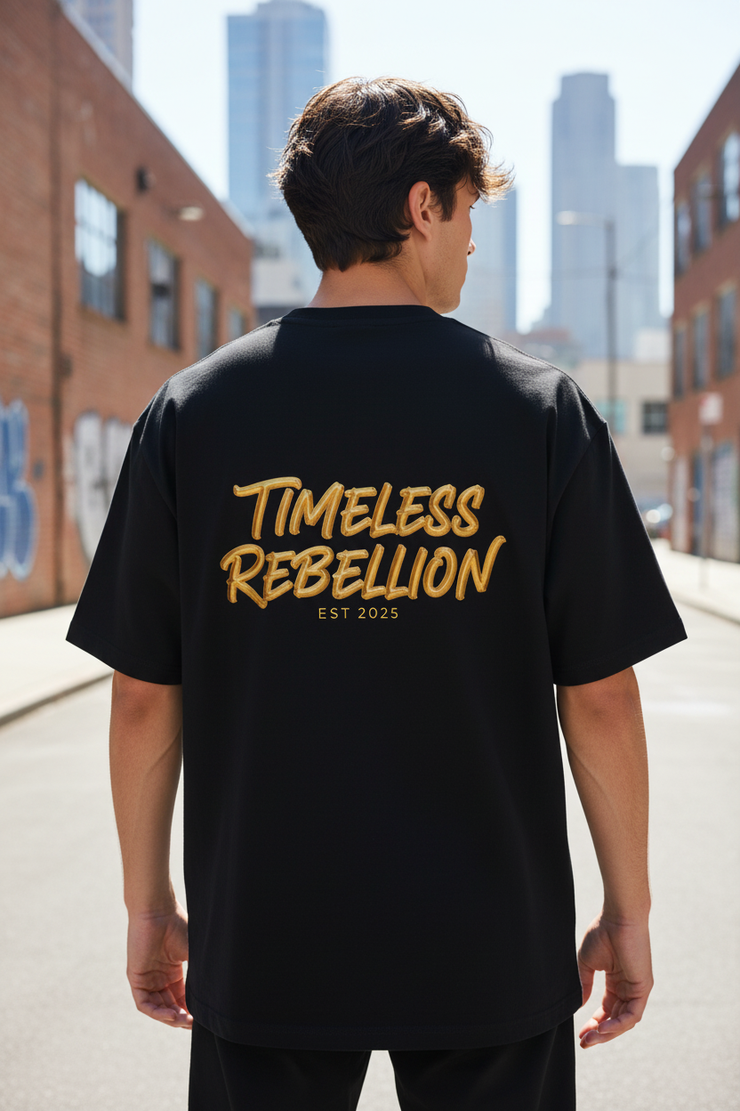 Timeless Rebellion Boxy Tee — "Noirél" Script White Oversized T‑Shirt