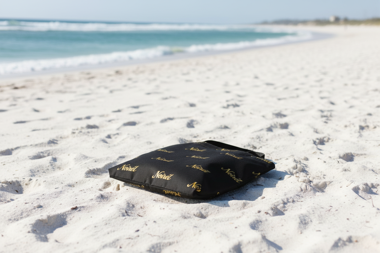 Canvas Tote Bag — Elegant Repeating “Noir” Script Pattern, Black & Gold Everyday Shopper