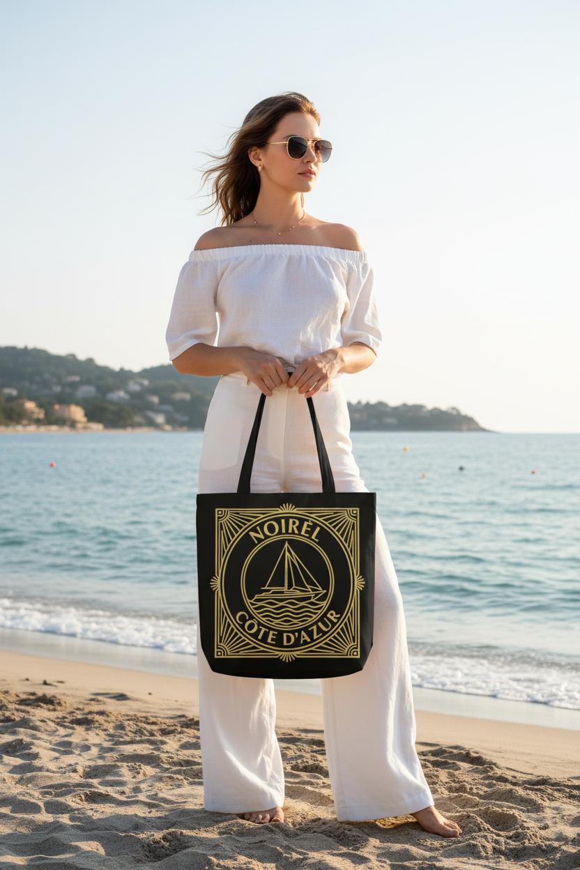 Côte d'Azur Sailboat Canvas Tote — Noirel Vintage Nautical Market Bag