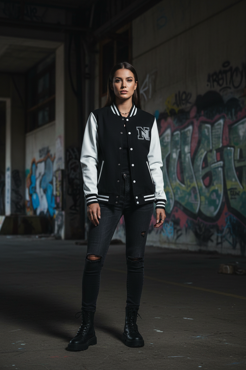 NOIRÉL Varsity Jacket – Black White