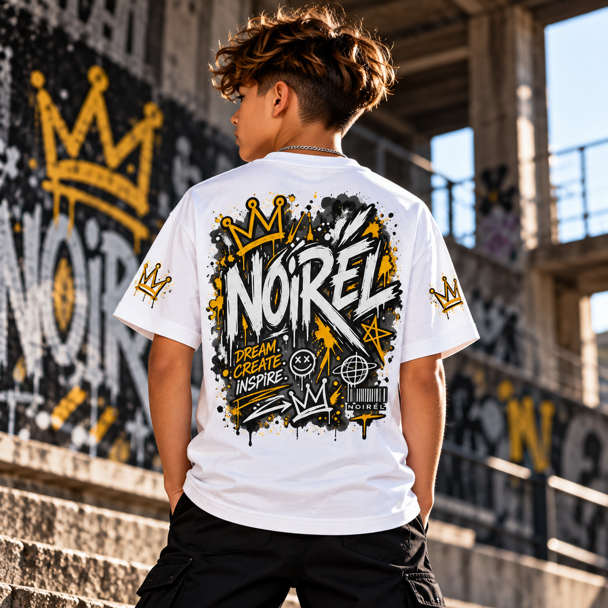 Noirel Kinder T-Shirt – „Graffiti Crown“ Urban Streetwear Tee