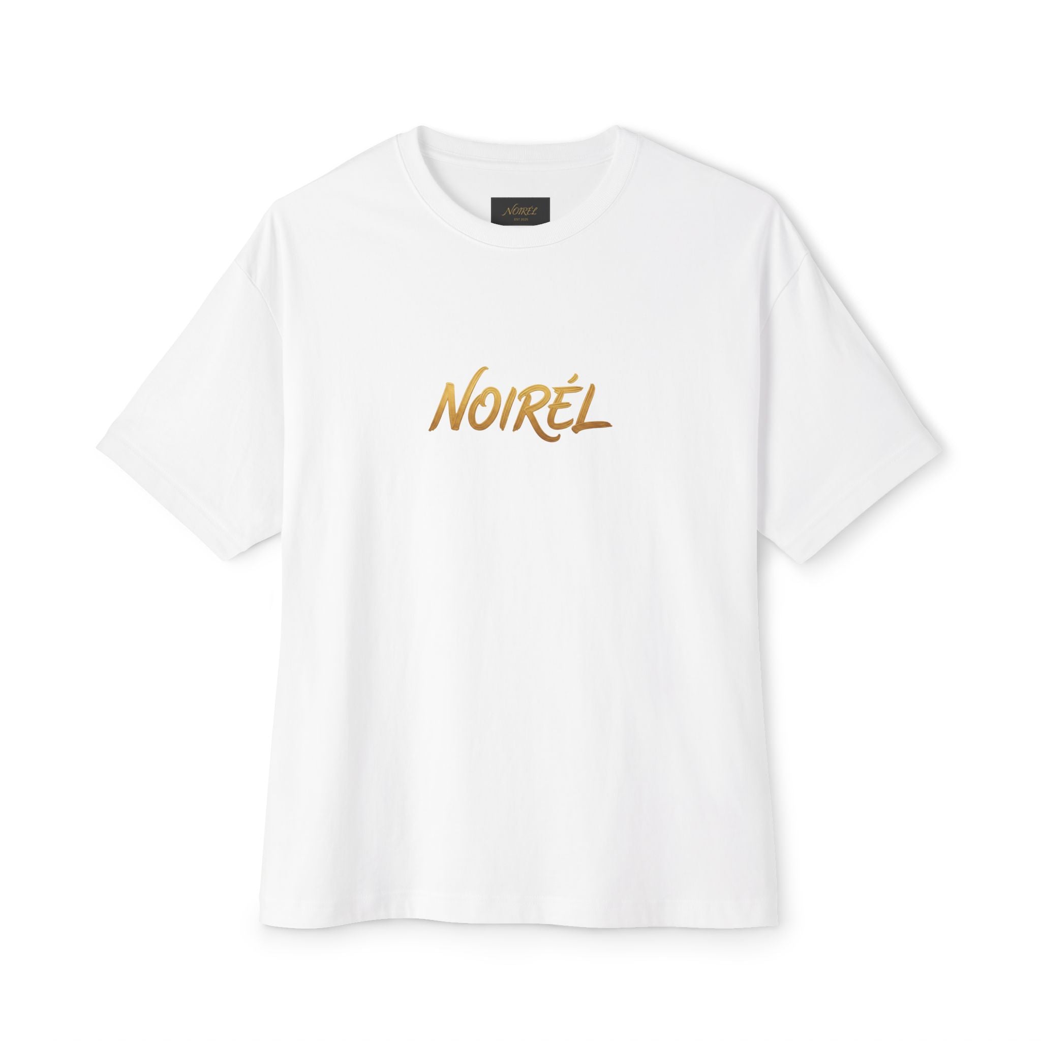 Timeless Rebellion Boxy Tee — "Noirél" Script White Oversized T‑Shirt