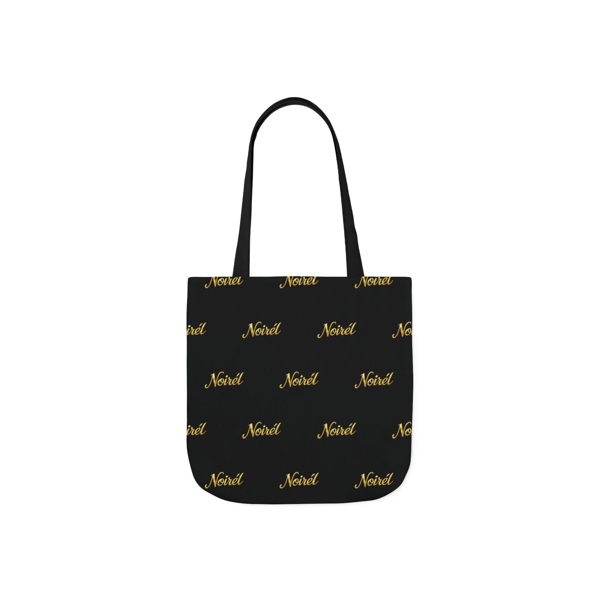 Canvas Tote Bag — Elegant Repeating “Noir” Script Pattern, Black & Gold Everyday Shopper