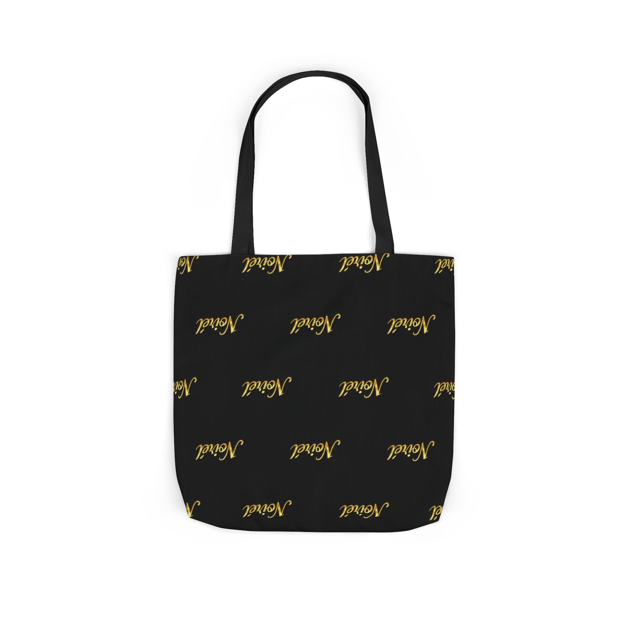 Canvas Tote Bag — Elegant Repeating “Noir” Script Pattern, Black & Gold Everyday Shopper