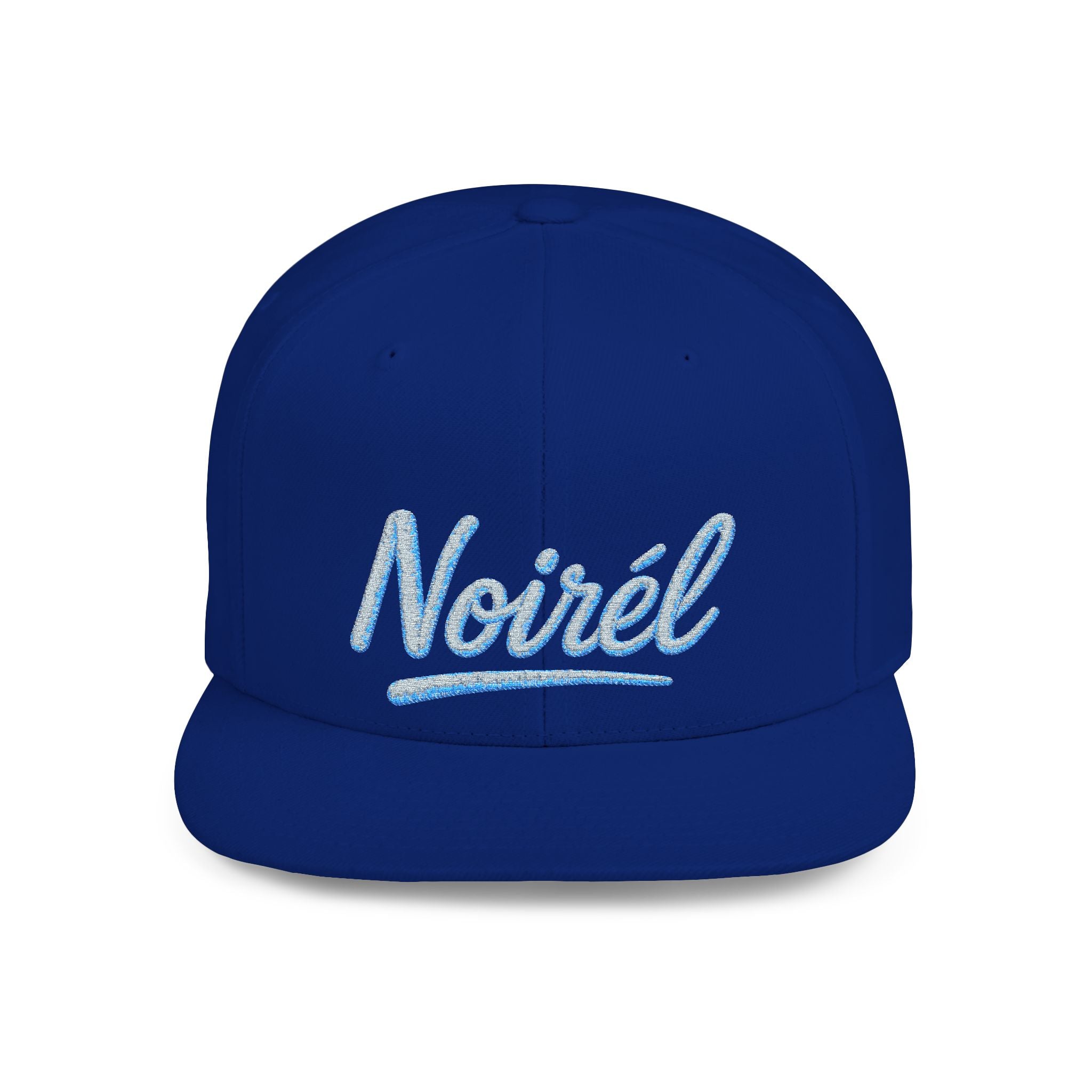 Snapback Hat — "Noiréel" Blue Glitter Script Flat-Bill Cap