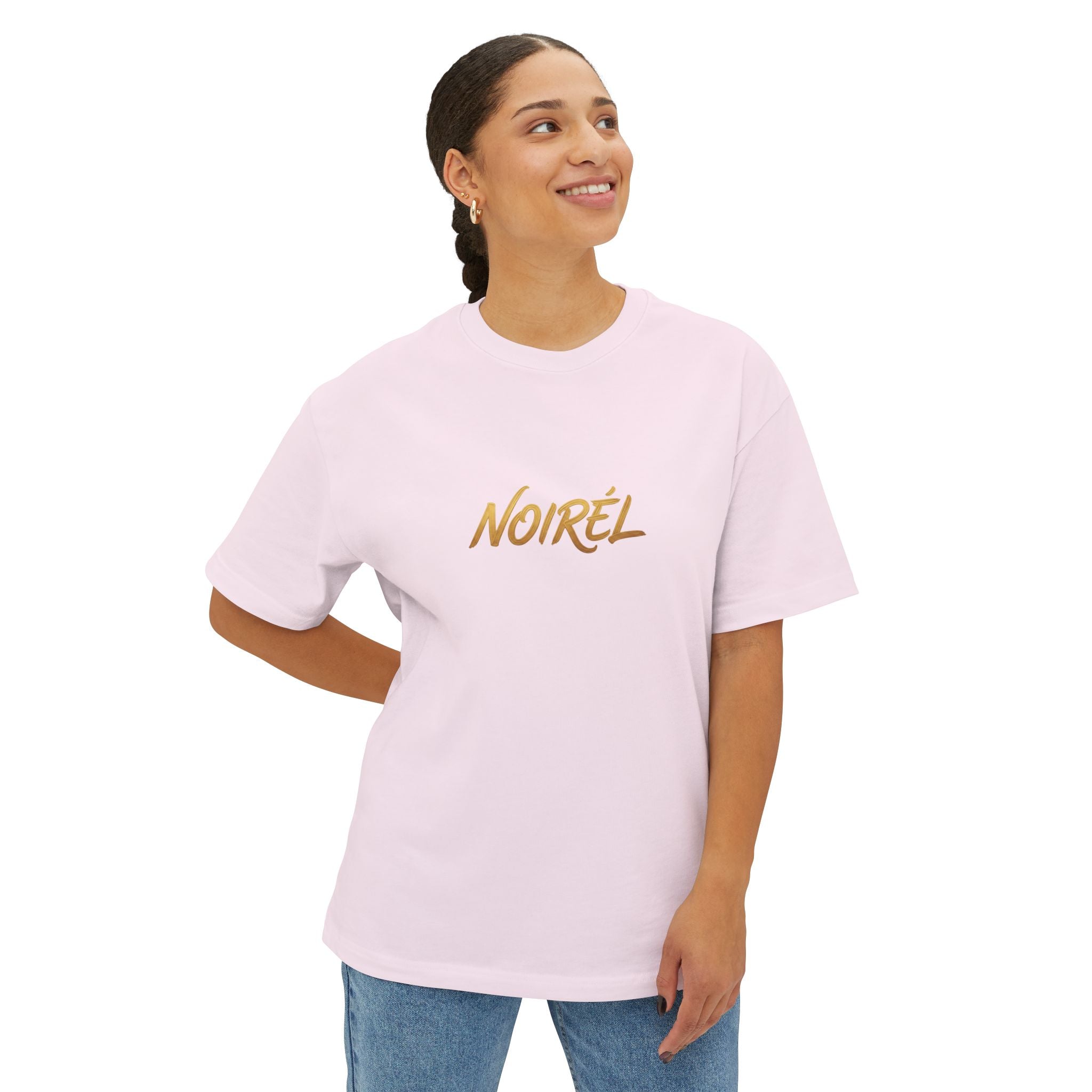 Timeless Rebellion Boxy Tee — "Noirél" Script White Oversized T‑Shirt