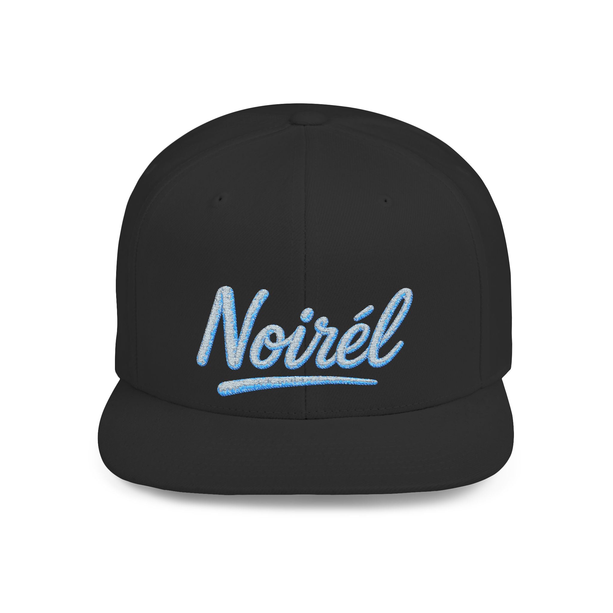 Snapback Hat — "Noiréel" Blue Glitter Script Flat-Bill Cap