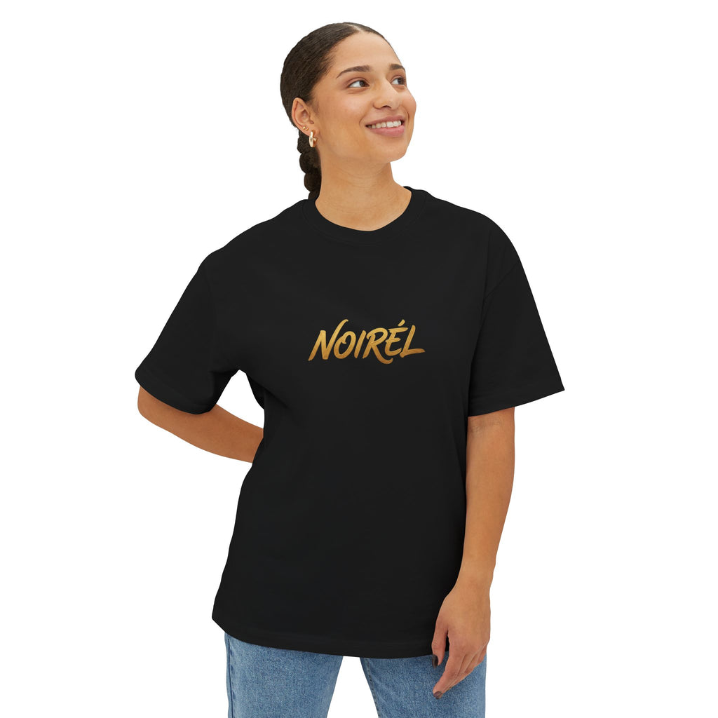 Timeless Rebellion Boxy Tee — "Noirél" Script White Oversized T‑Shirt