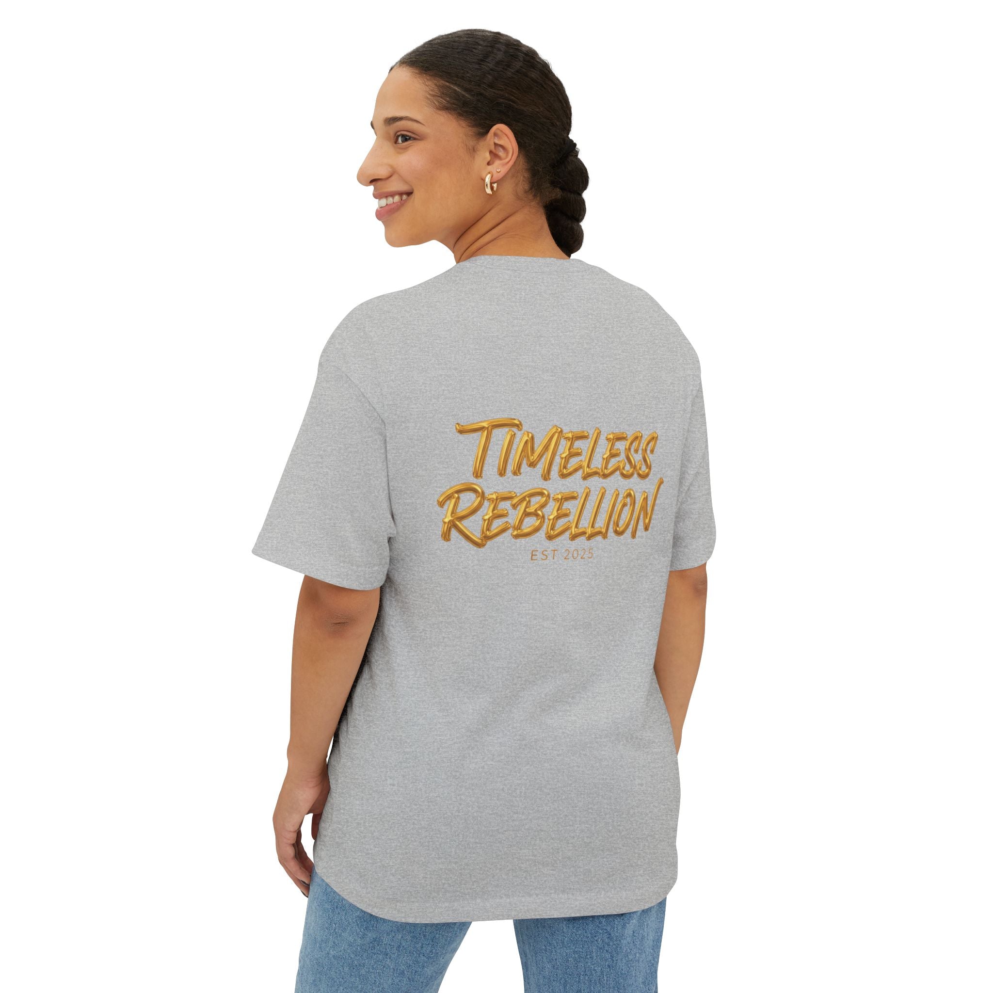 Timeless Rebellion Boxy Tee — "Noirél" Script White Oversized T‑Shirt