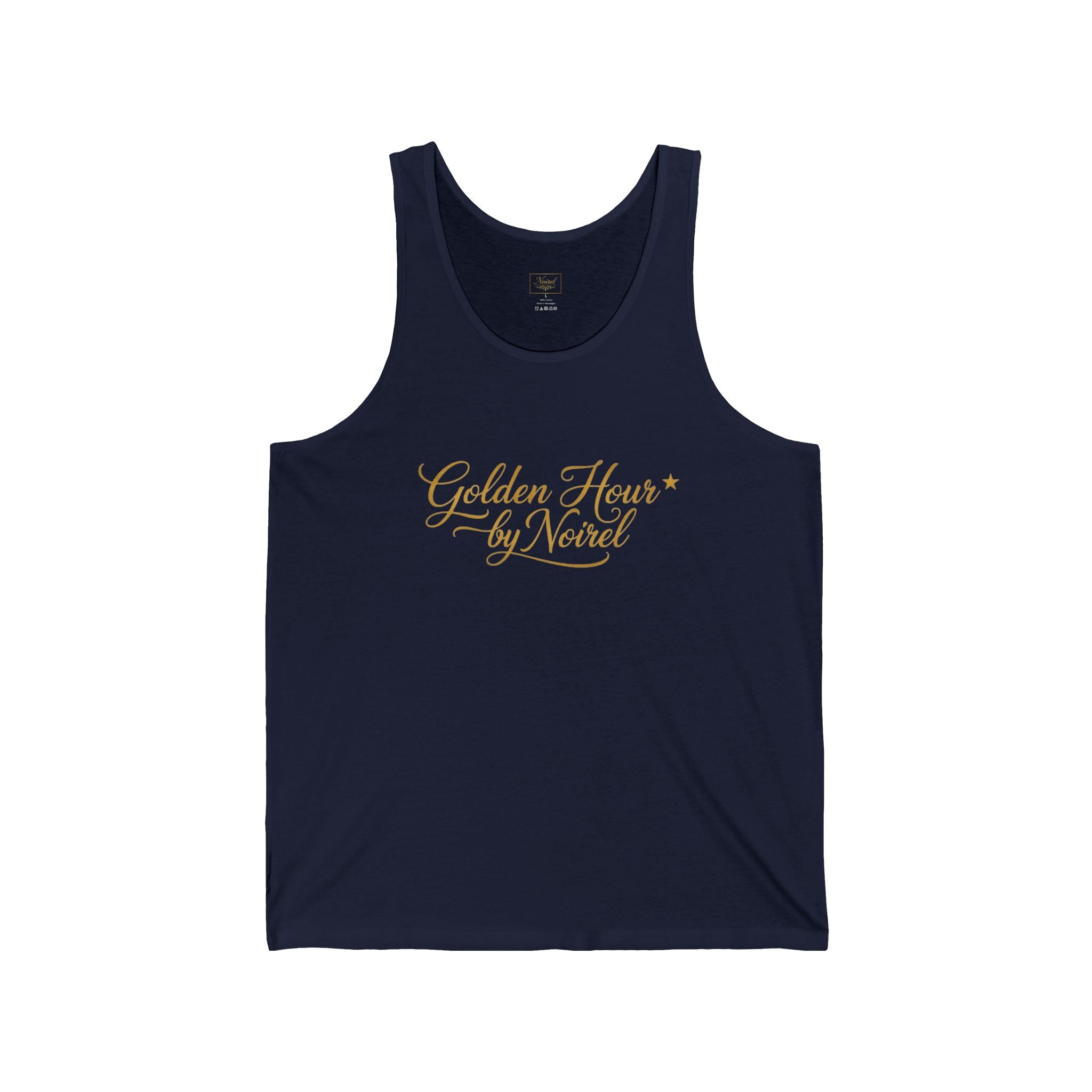 Golden Hour by Neverl Tank Top — Elegant Script Floral Logo Jersey Tank