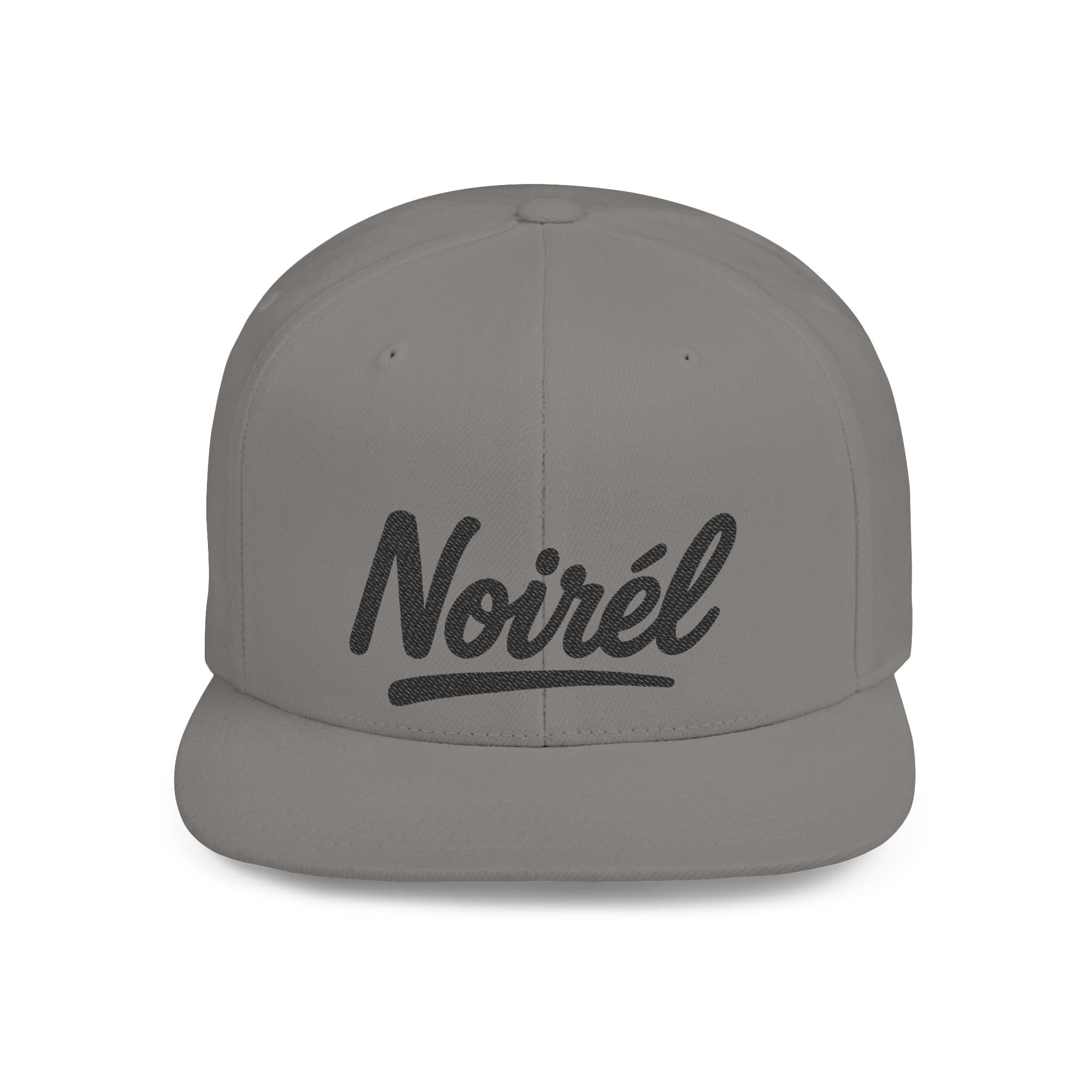 Snapback Hat — 'Noirél' Script Flat Bill Cap, Casual Streetwear Hat