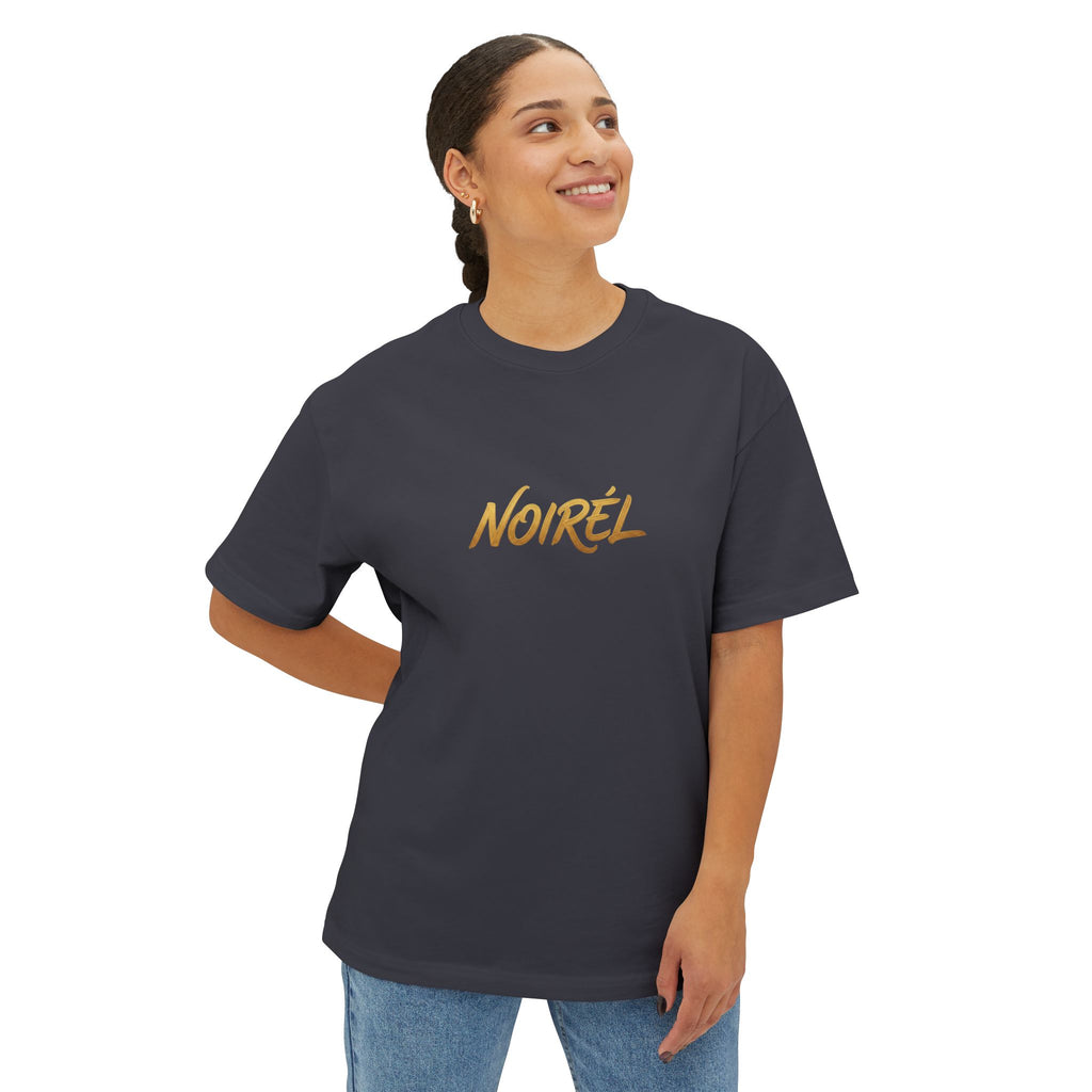 Timeless Rebellion Boxy Tee — "Noirél" Script White Oversized T‑Shirt