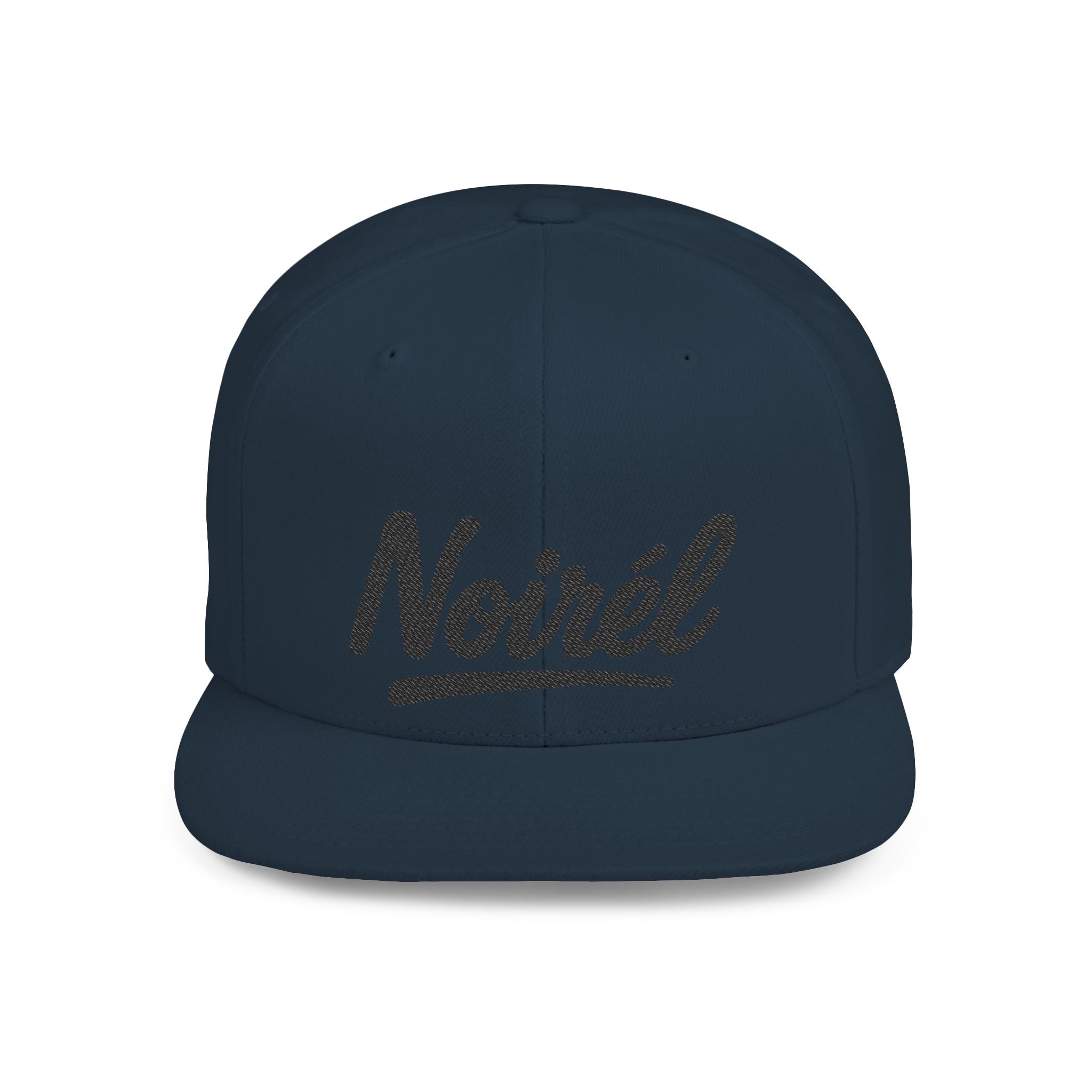 Snapback Hat — 'Noirél' Script Flat Bill Cap, Casual Streetwear Hat
