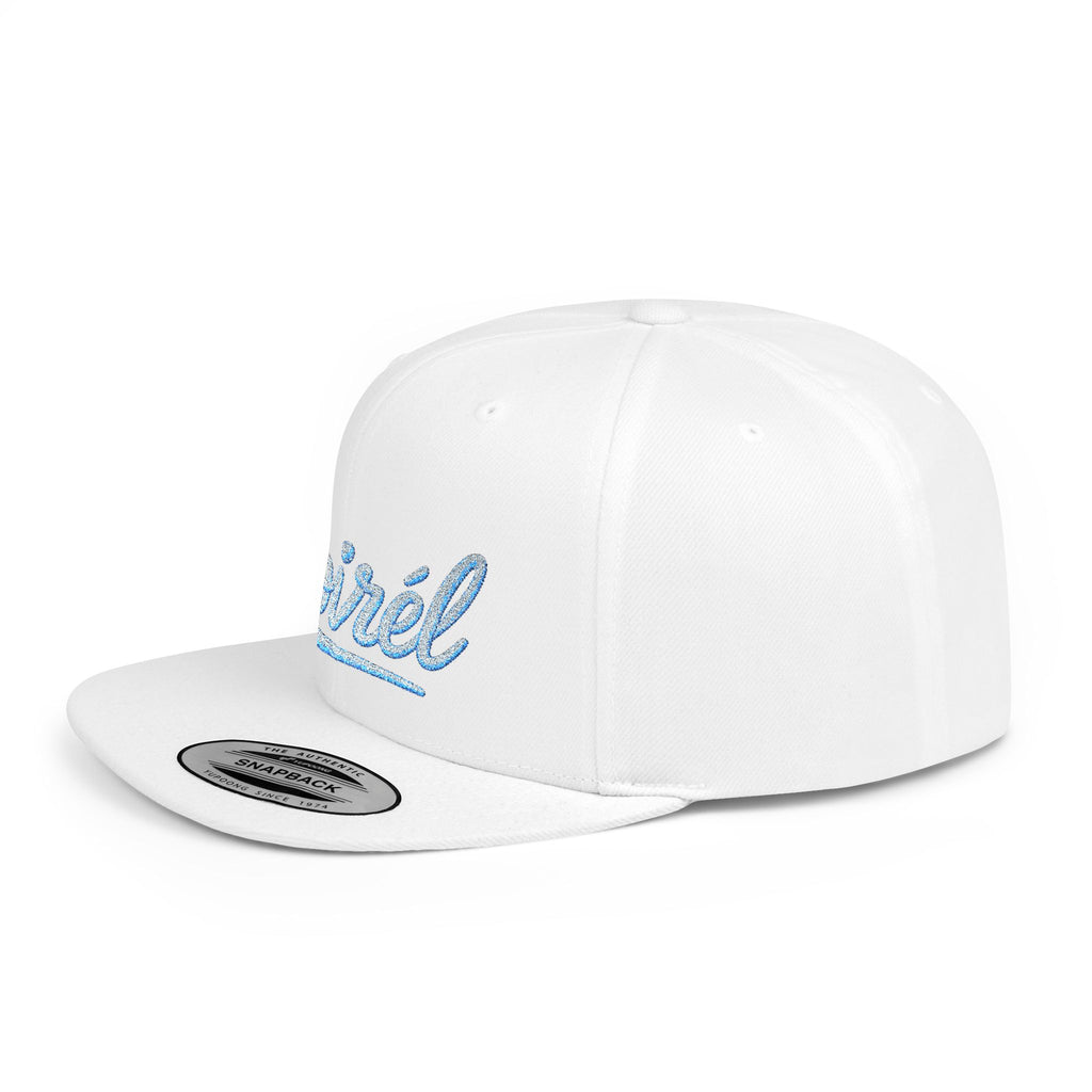 Snapback Hat — “Noiréel” Blue Glitter Script Flat-Bill Cap 