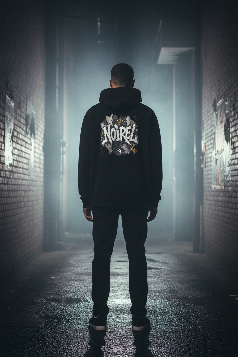 NOIRÉL Graffiti Hoodie – Premium Black Hoodie with Embroidered Front Logo & Graphic Back Print